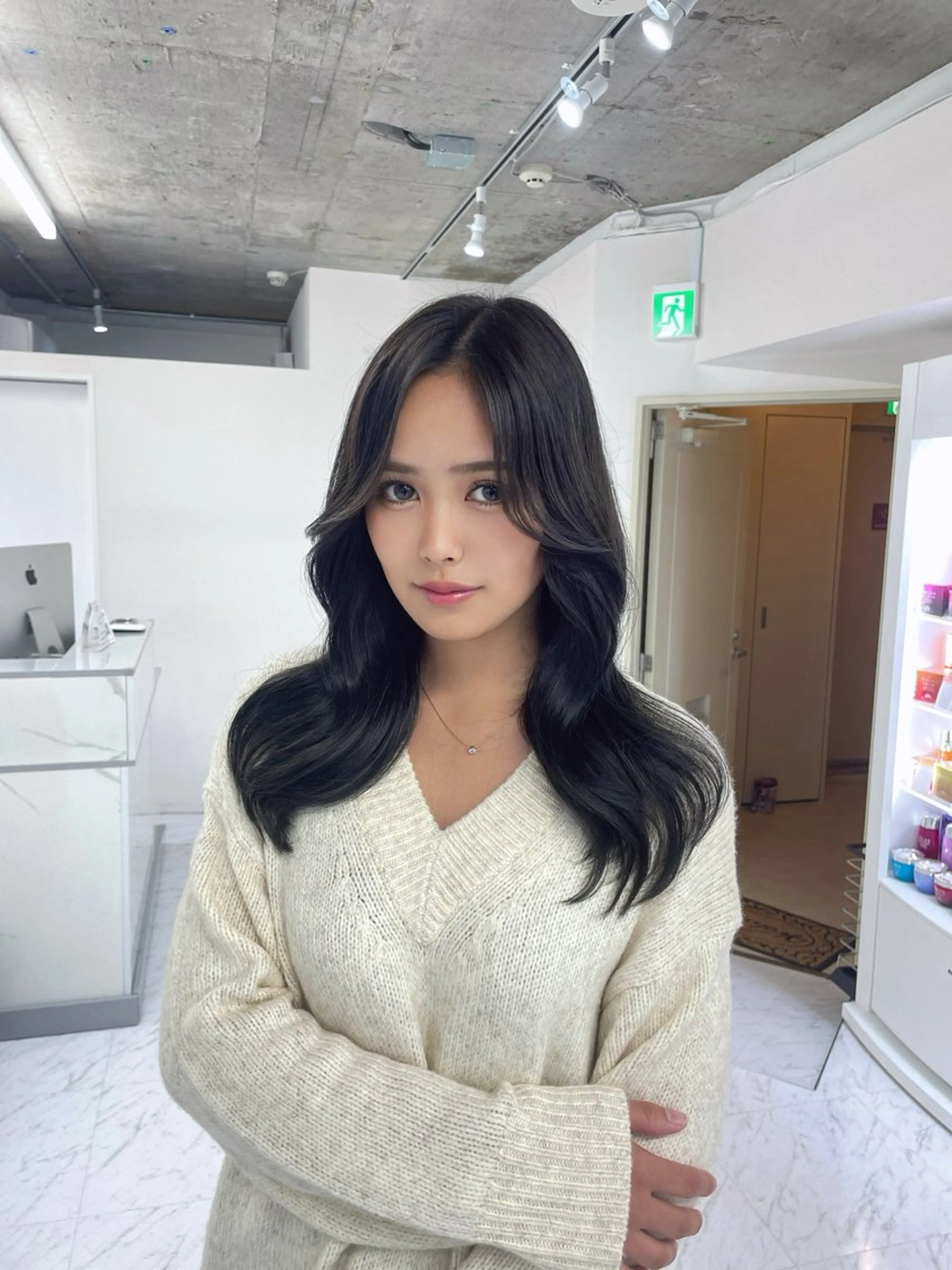 セミロング カラー アッシュ ブルーカラー トリートメント 🦋韓国hair🦋 エクステ店長sakiのヘアスタイル