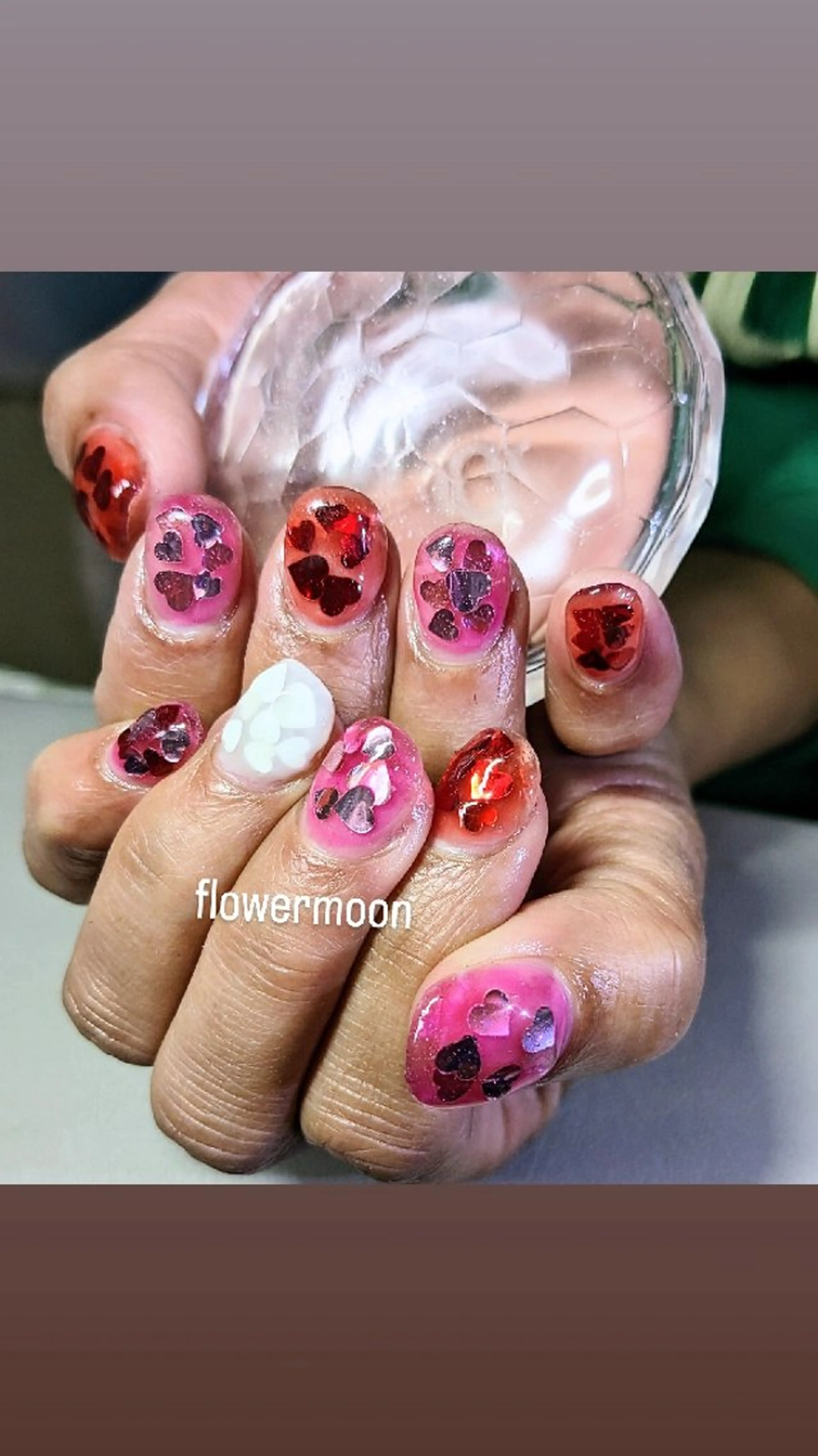 ネイル ハート ハンドネイル ハンドケア フラワー ムーンのネイルデザイン