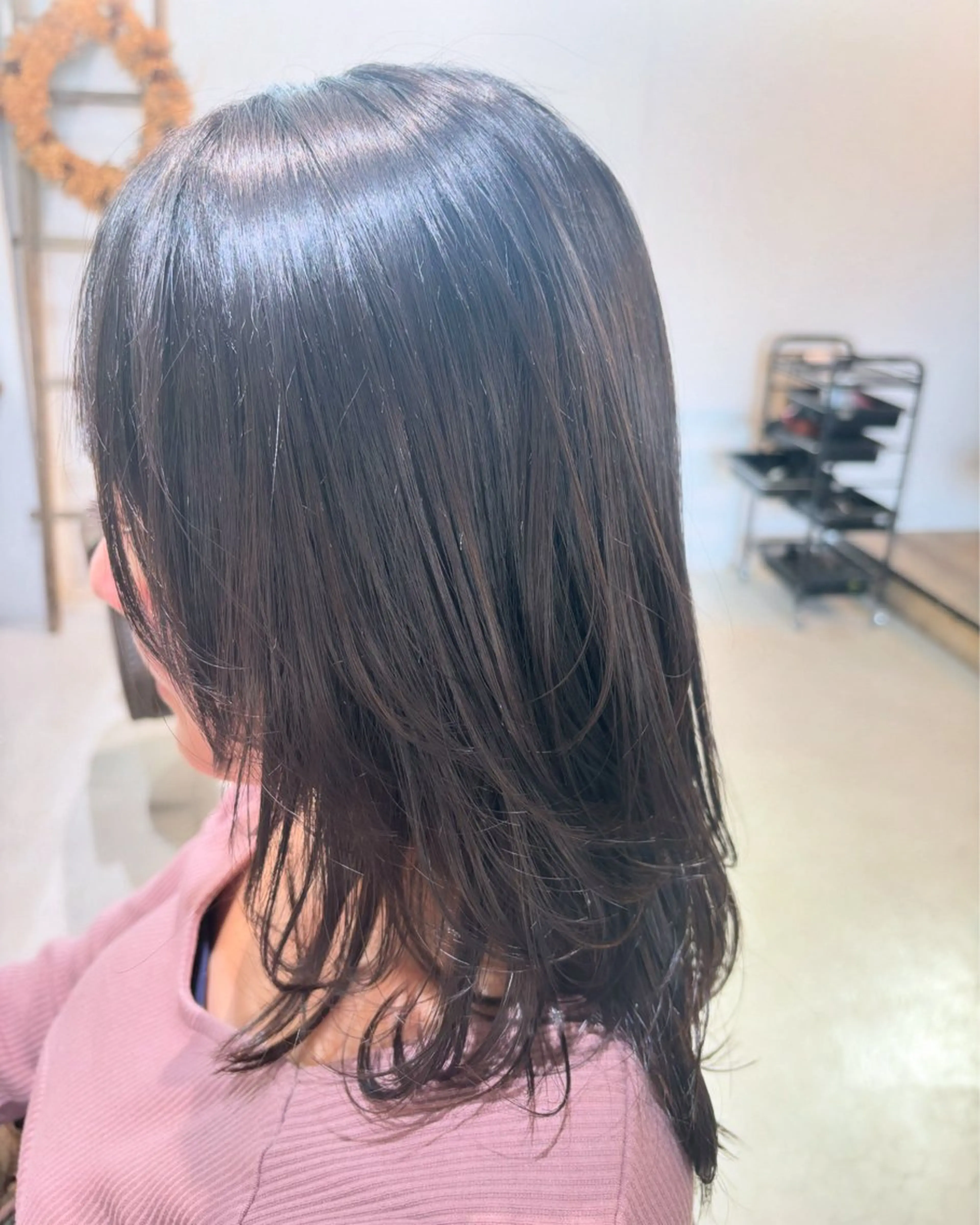 セミロング 顔周りカット レイヤーカット 縮毛矯正 カット 縮毛矯正 竹内 えりこのヘアスタイル