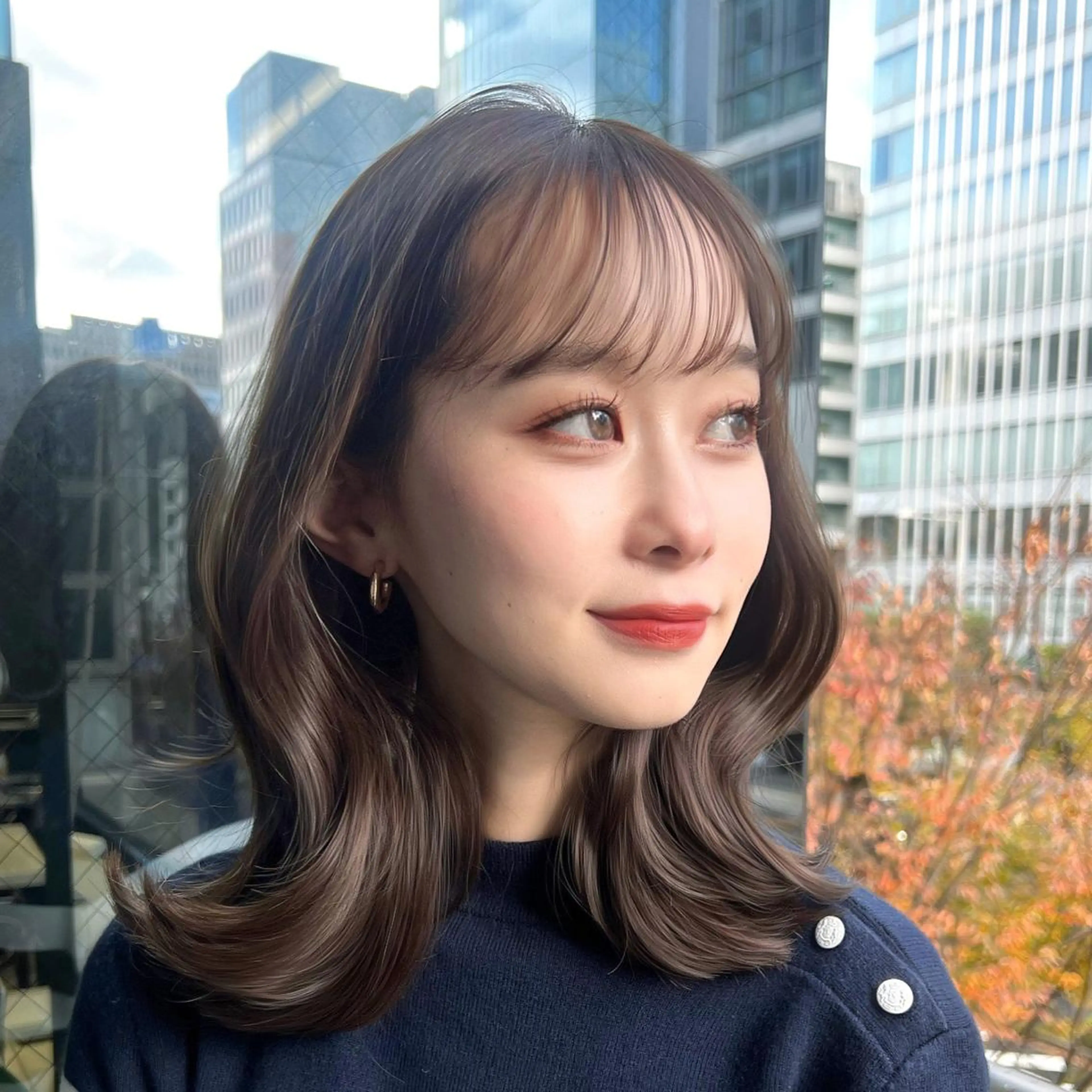 セミロング カラー 韓国ヘア♡ 顔まわりカットayaのヘアスタイル