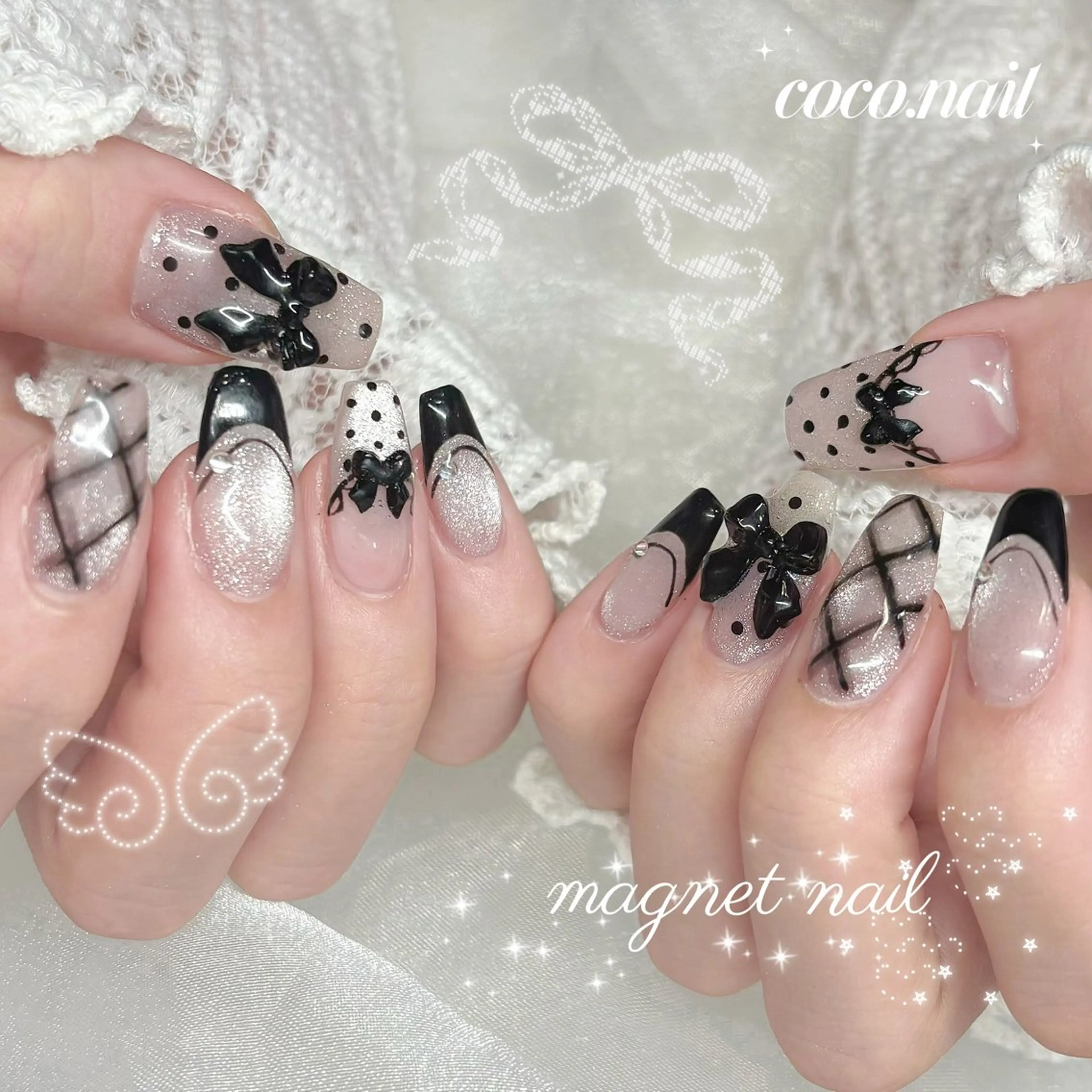 ネイル フレンチネイル マグネットネイル ハンドネイル coco.nail/ y2k/ワンホンのネイルデザイン