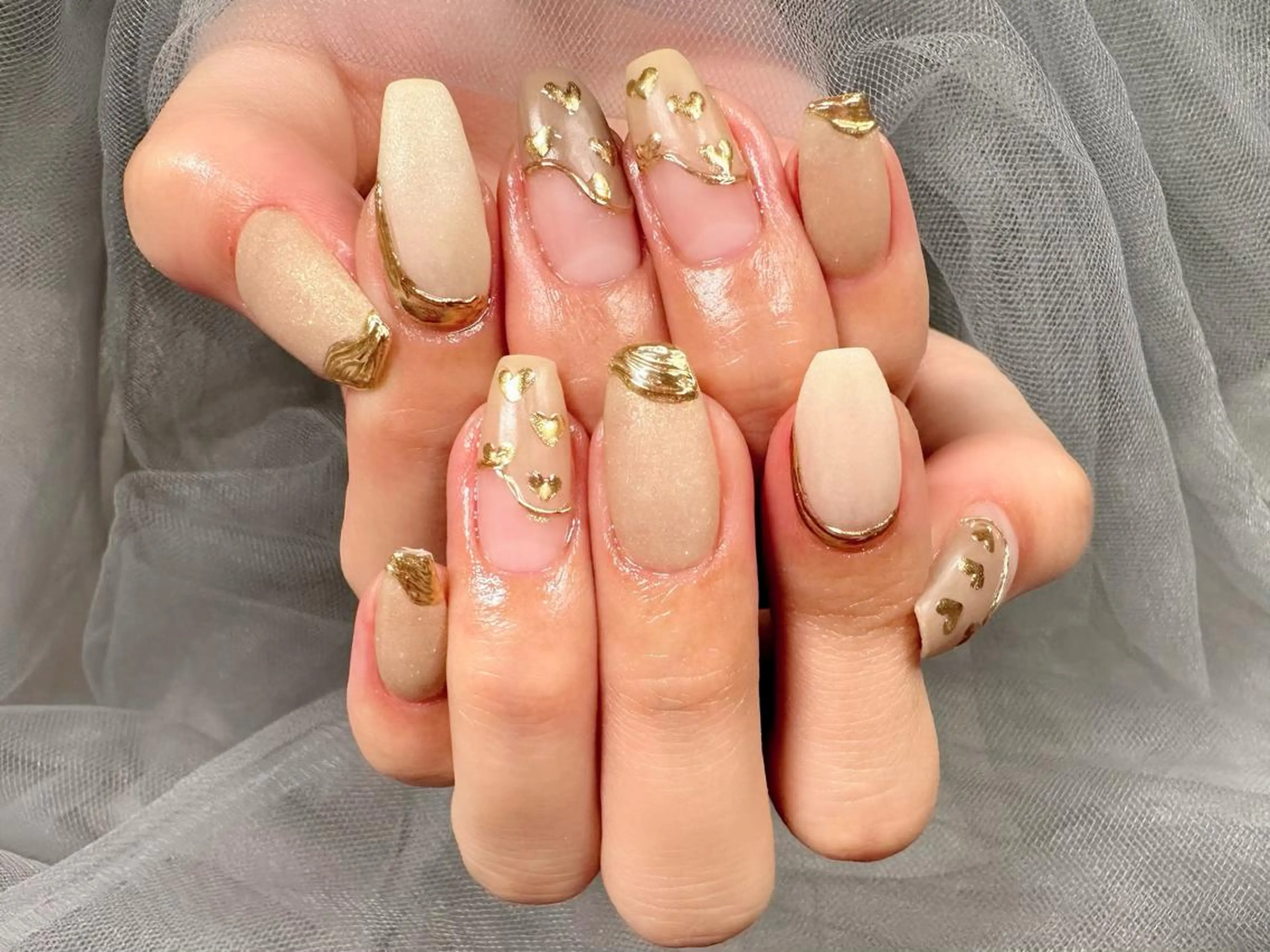 ネイル ハート マットネイル ミラーネイル ハンドネイル Nail Salon KURELLYのネイルデザイン