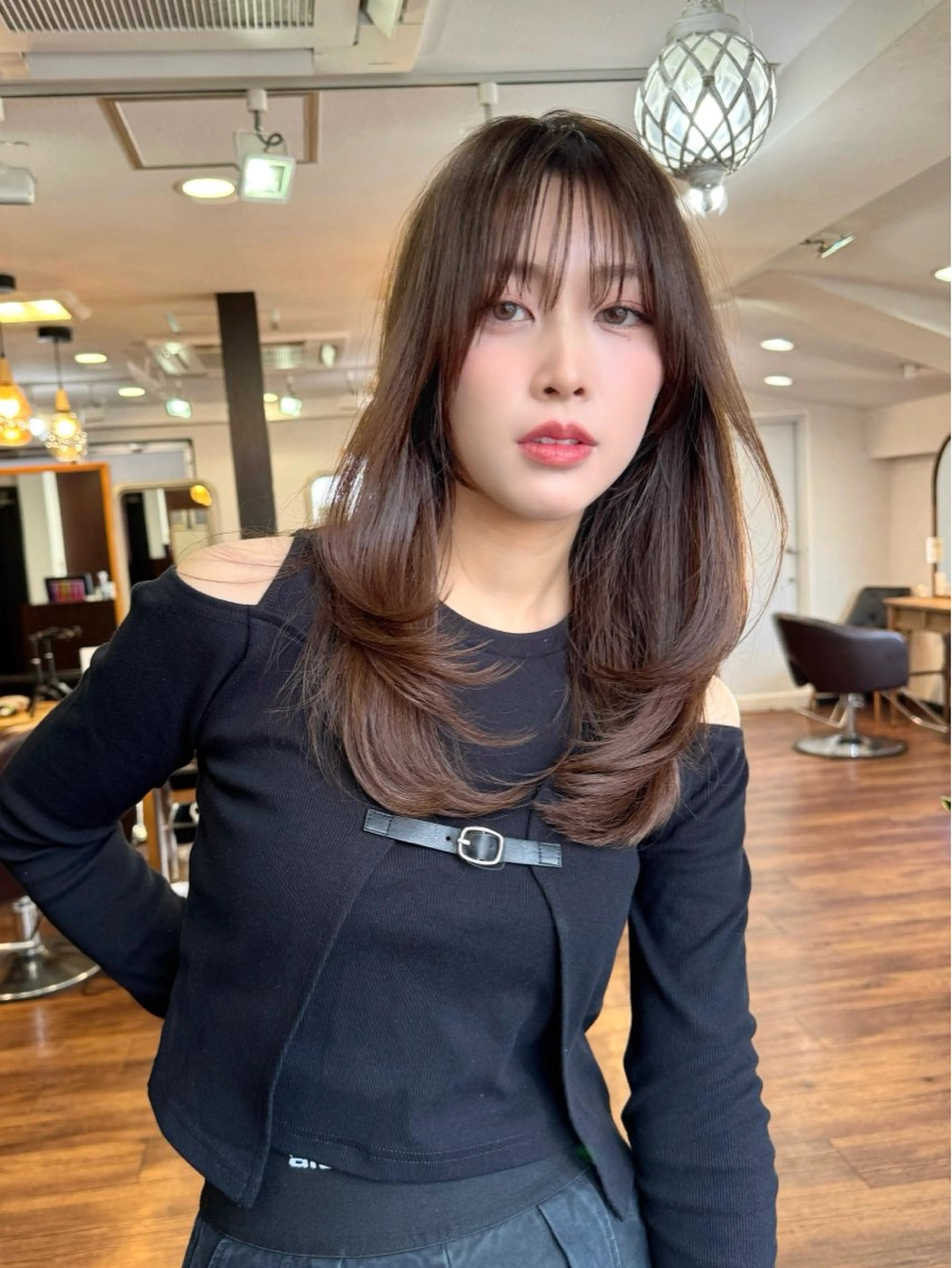 ロング カラー ブラウンカラー オリーブブラウン レイヤーカット 似合わせレイヤー 🇰🇷荒木洋文のヘアスタイル