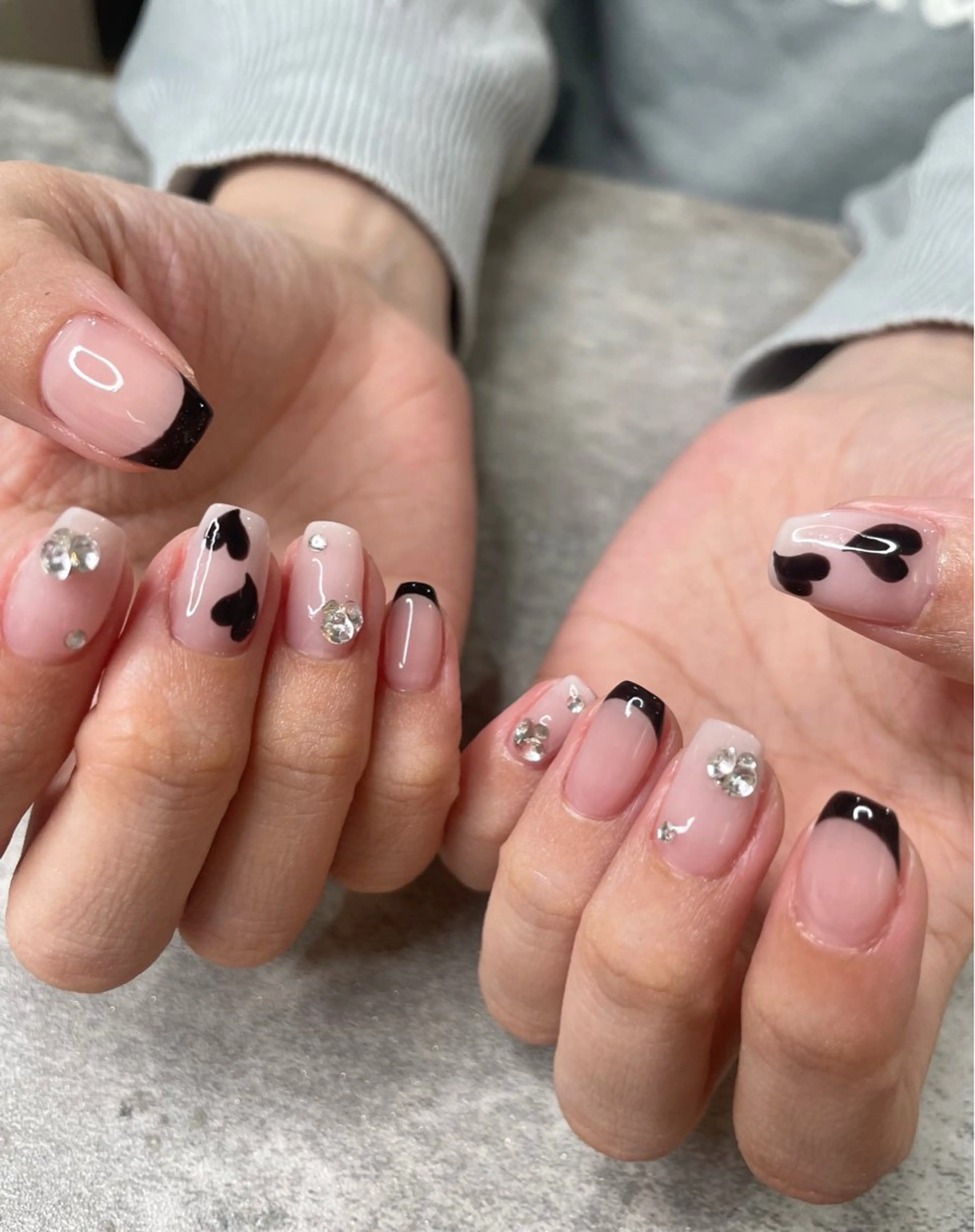 ネイル フレンチネイル ハート ストーンネイル ハンドネイル ma riのネイルデザイン