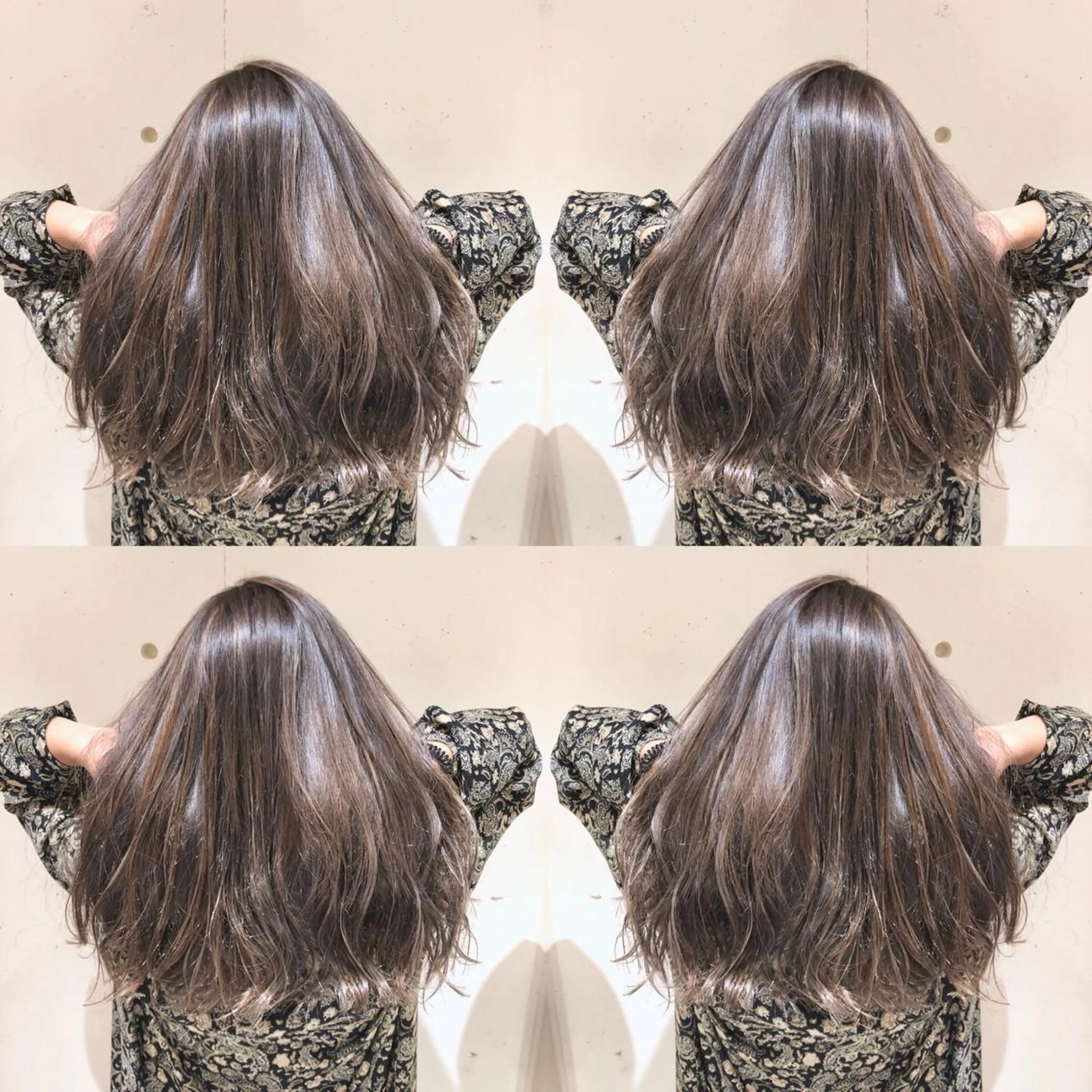 セミロング カラー パーマ ヘアアレンジ セミロングパーマ バレイヤージュ ベージュカラー 黒髪 フォギーベージュ 【ツヤ髪美容師】 ツダケイスケのヘアスタイル