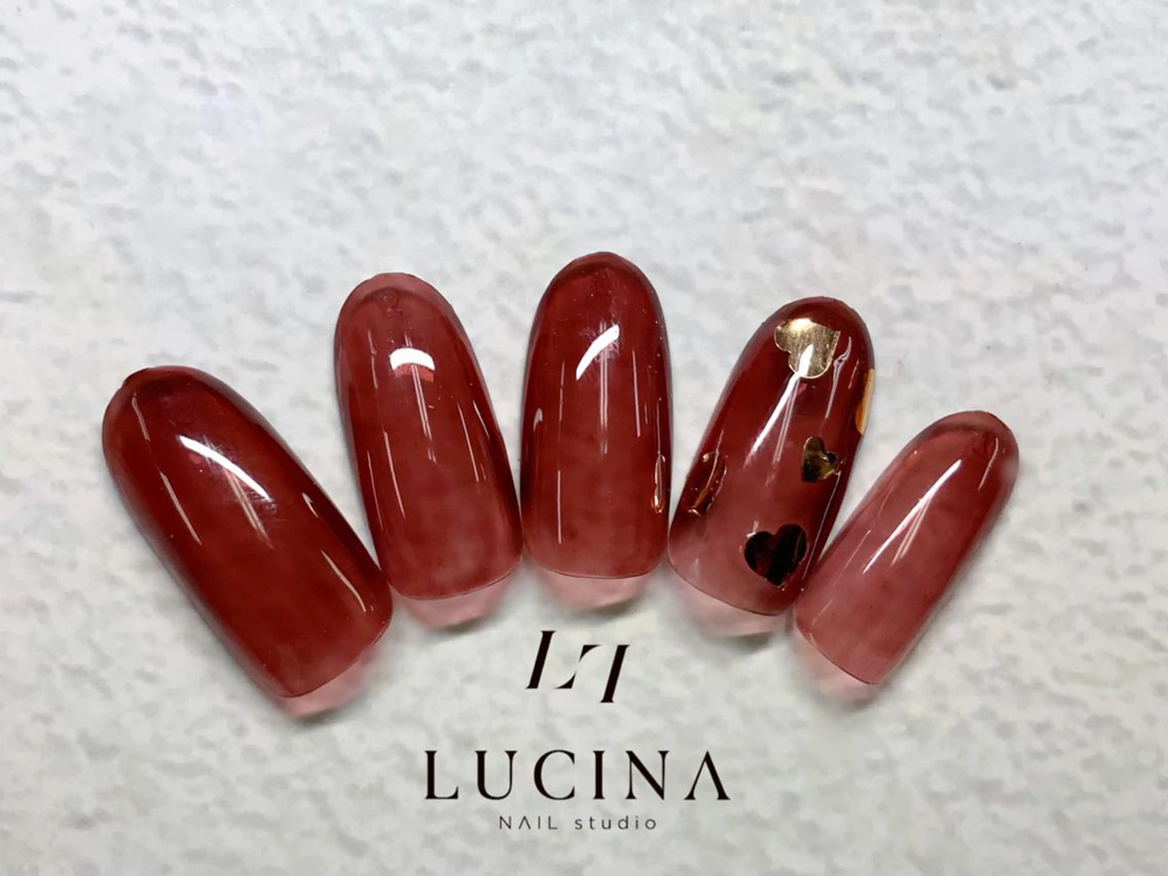 ネイル ブラウン ハート シンプルネイル ハンドネイル 新橋 ルキナ スタッフのネイルデザイン