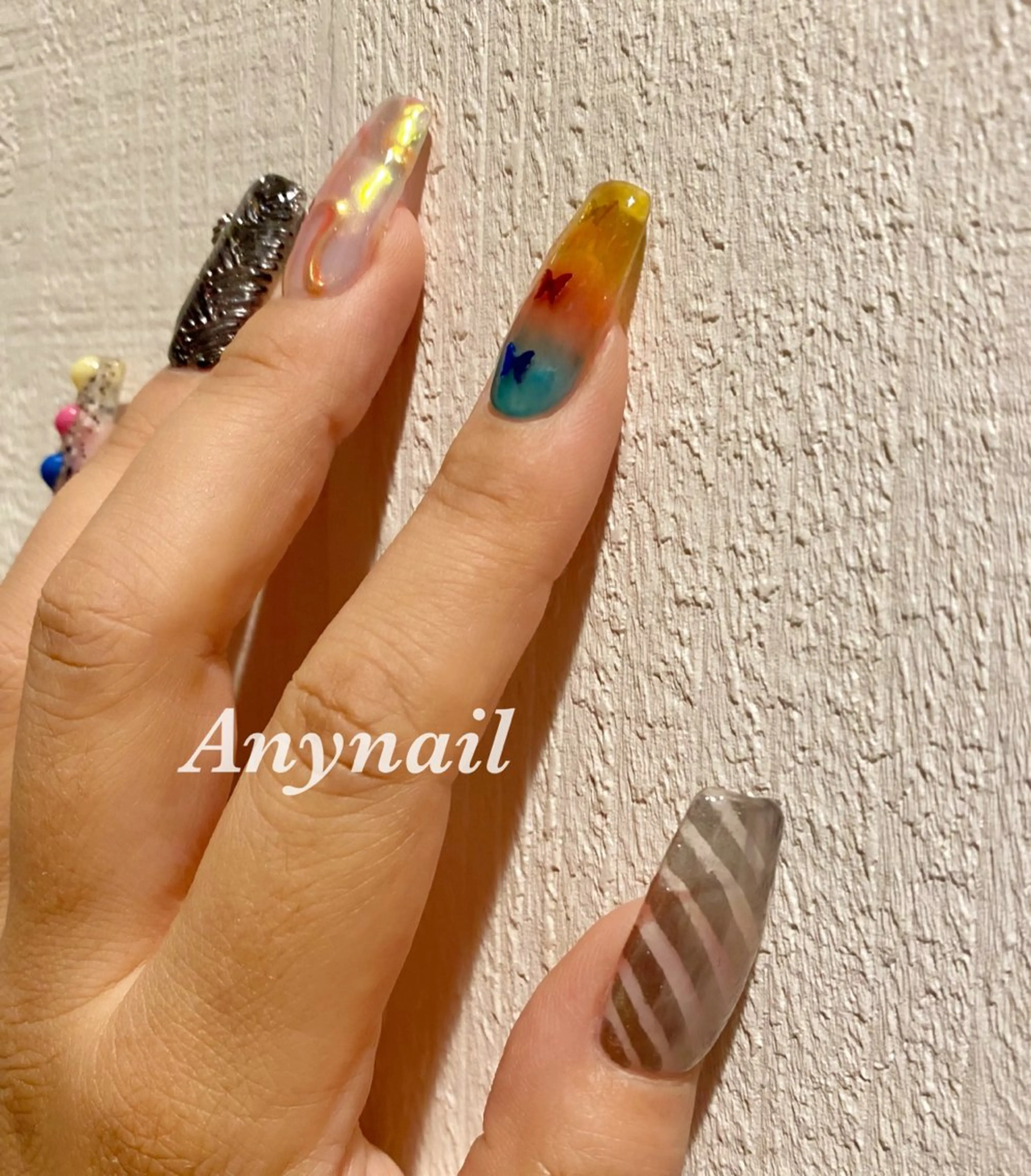 ネイル ブルー クリアネイル ハート ミラーネイル ニュアンスネイル ハンドネイル 岩澤 恵子のネイルデザイン