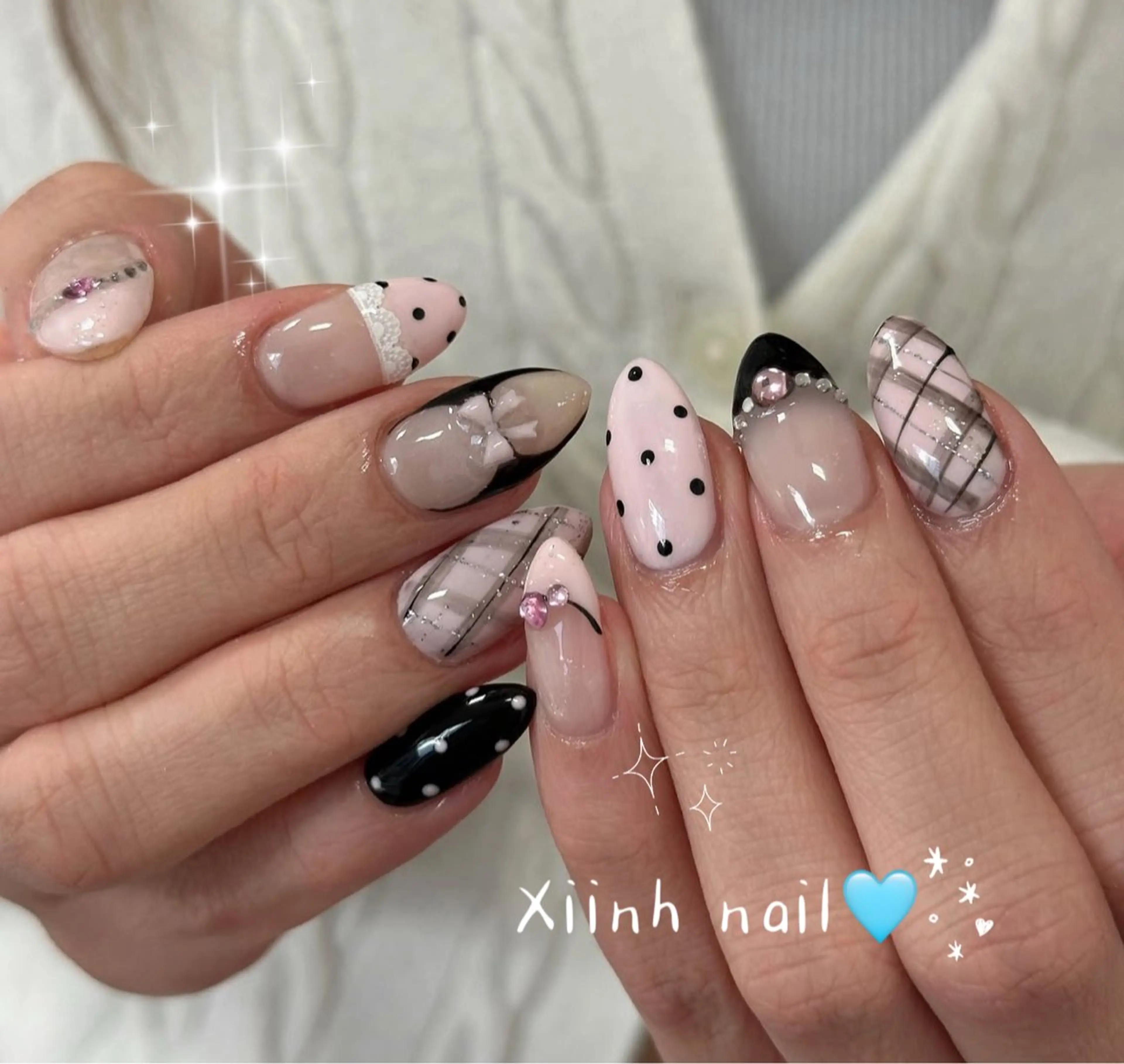 ネイル ブラウン チークネイル 桜ネイル 長さ出し フットネイル ハンドネイル XIINH NAIL SALONのネイルデザイン