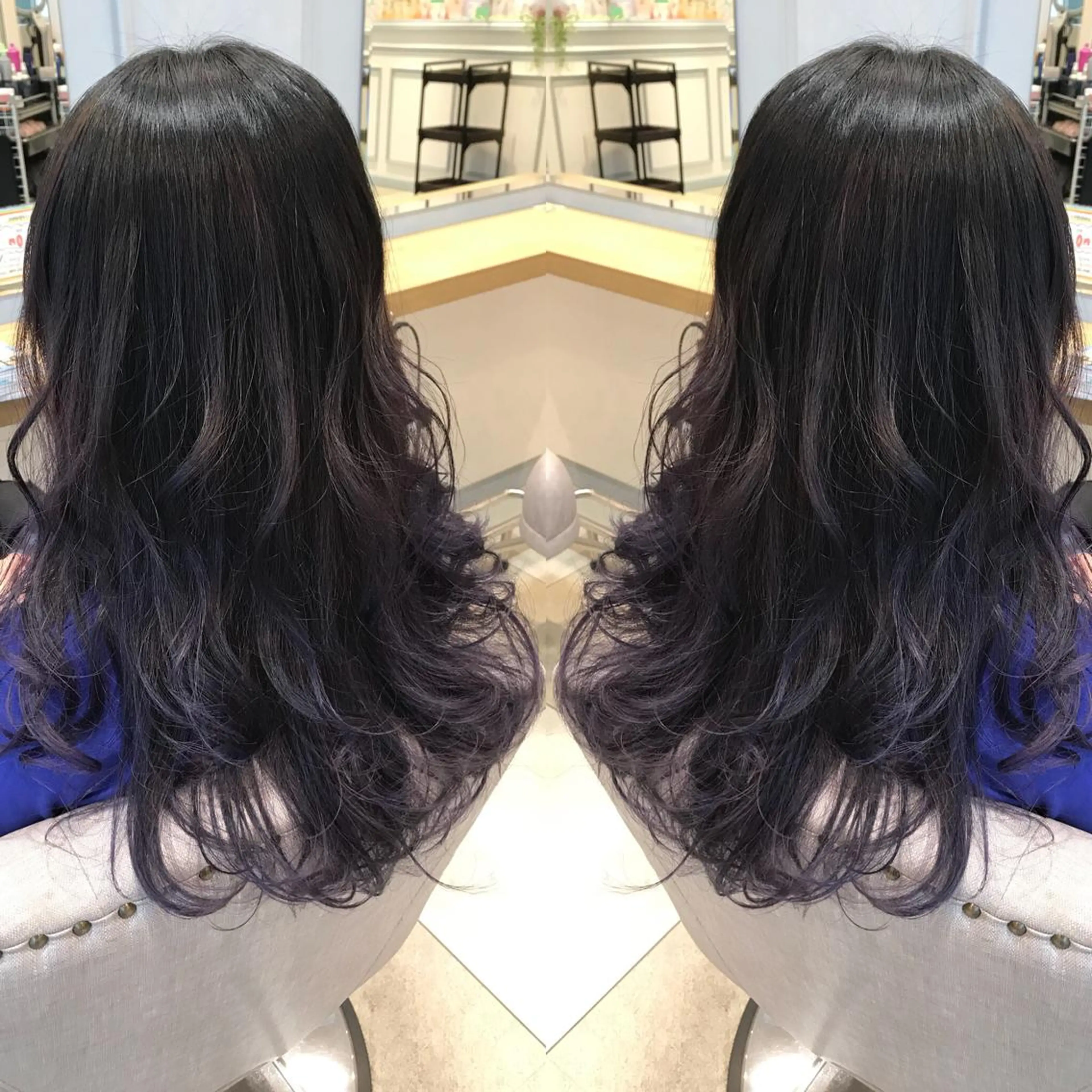 セミロング カラー ブルーカラー ブルーバイオレット グラデーションカラー バイオレットカラー カット ヘアカラー Livnaリヴナ立川所属・レイヤー/ハイライト /立川/赤池宏隆のヘアスタイル