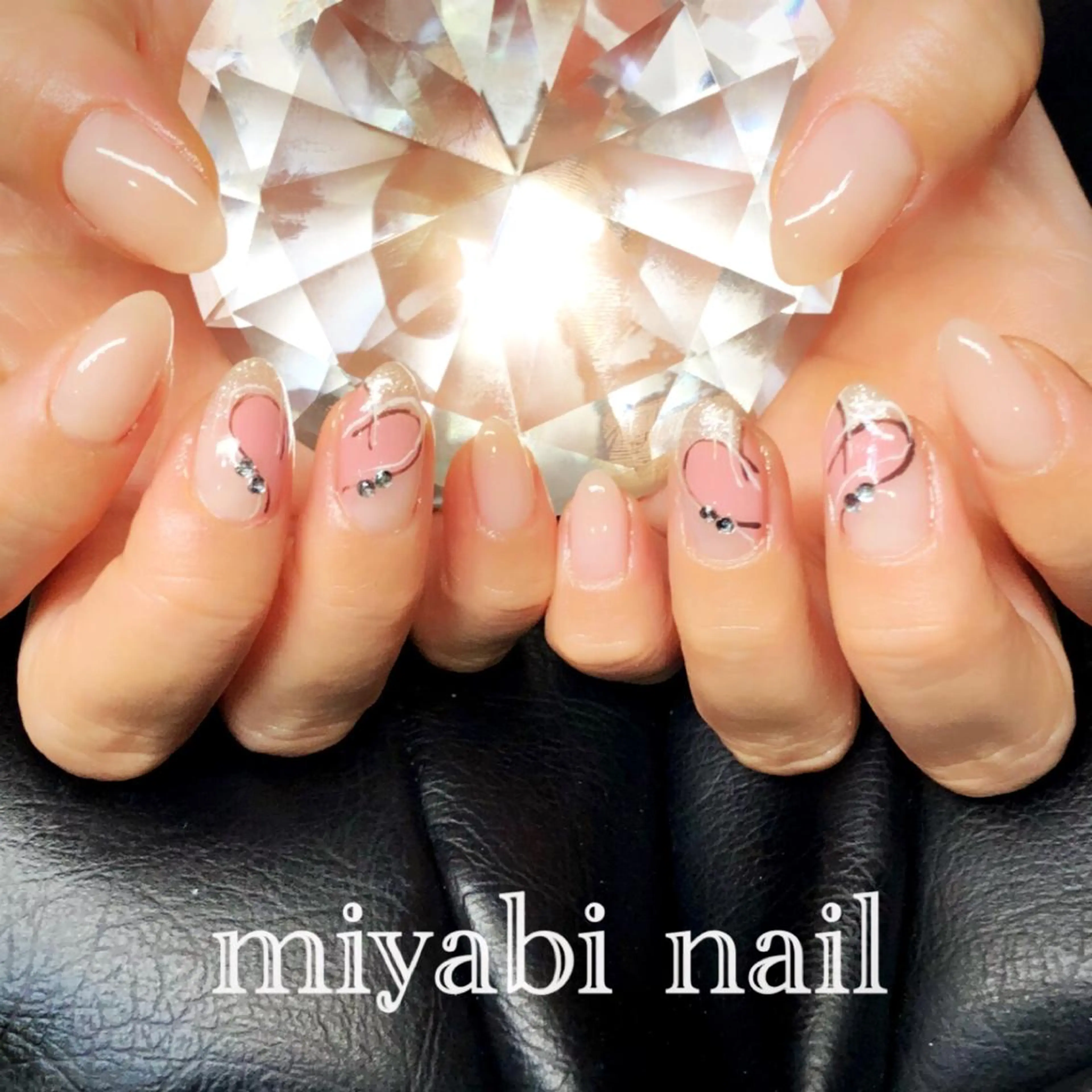 ネイル アートネイル ジェルネイル ハート 持ち込み ピンク ハンドネイル miyabi nail 桂川駅近くのネイルデザイン