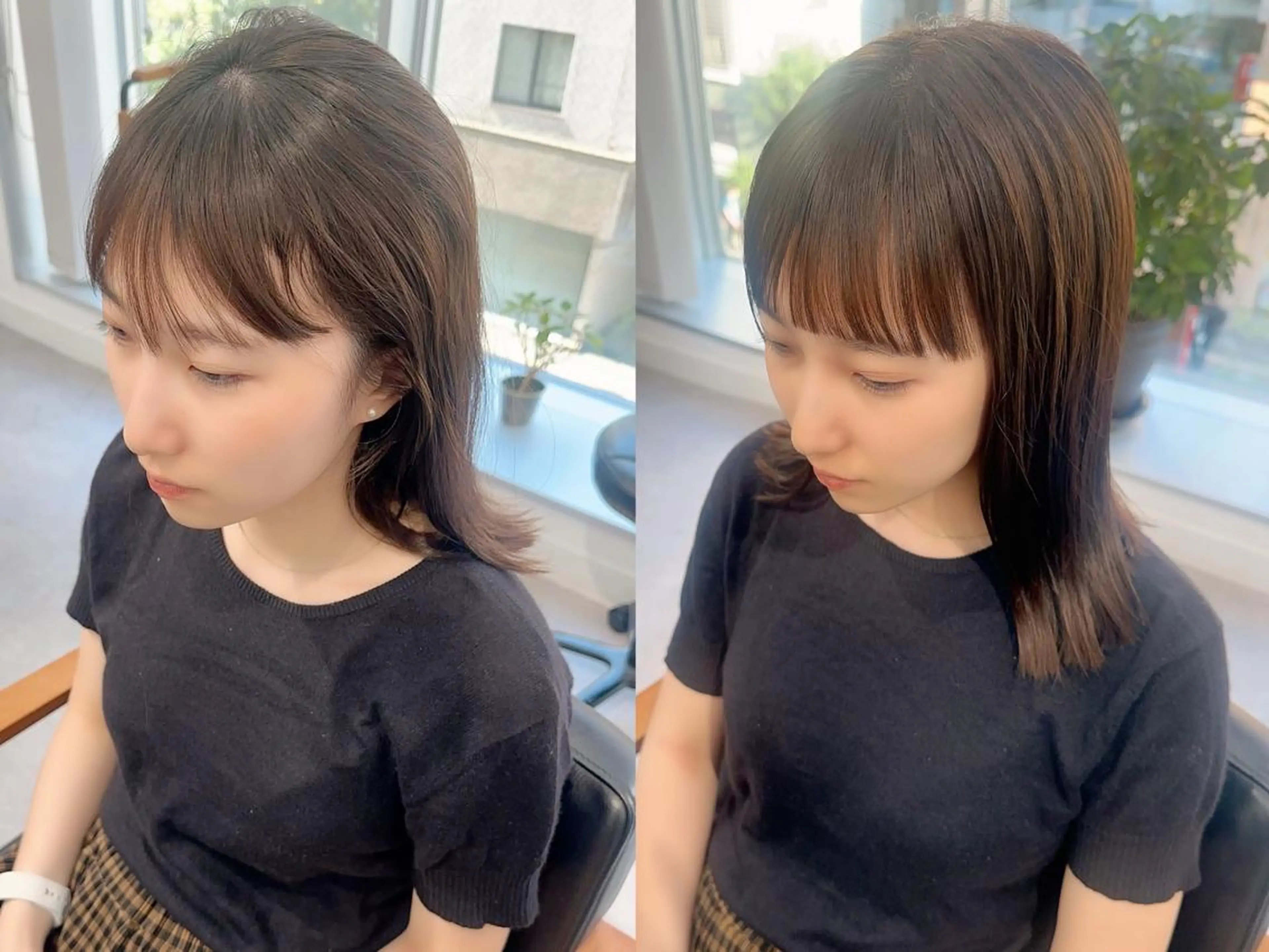 ミディアム カラー パーマ ヘアアレンジ メンズ キッズ ネイル マツエク・マツパ アイブロウ カット 縮毛矯正 レイヤーカット 🌿透け感カラーのヘアスタイル