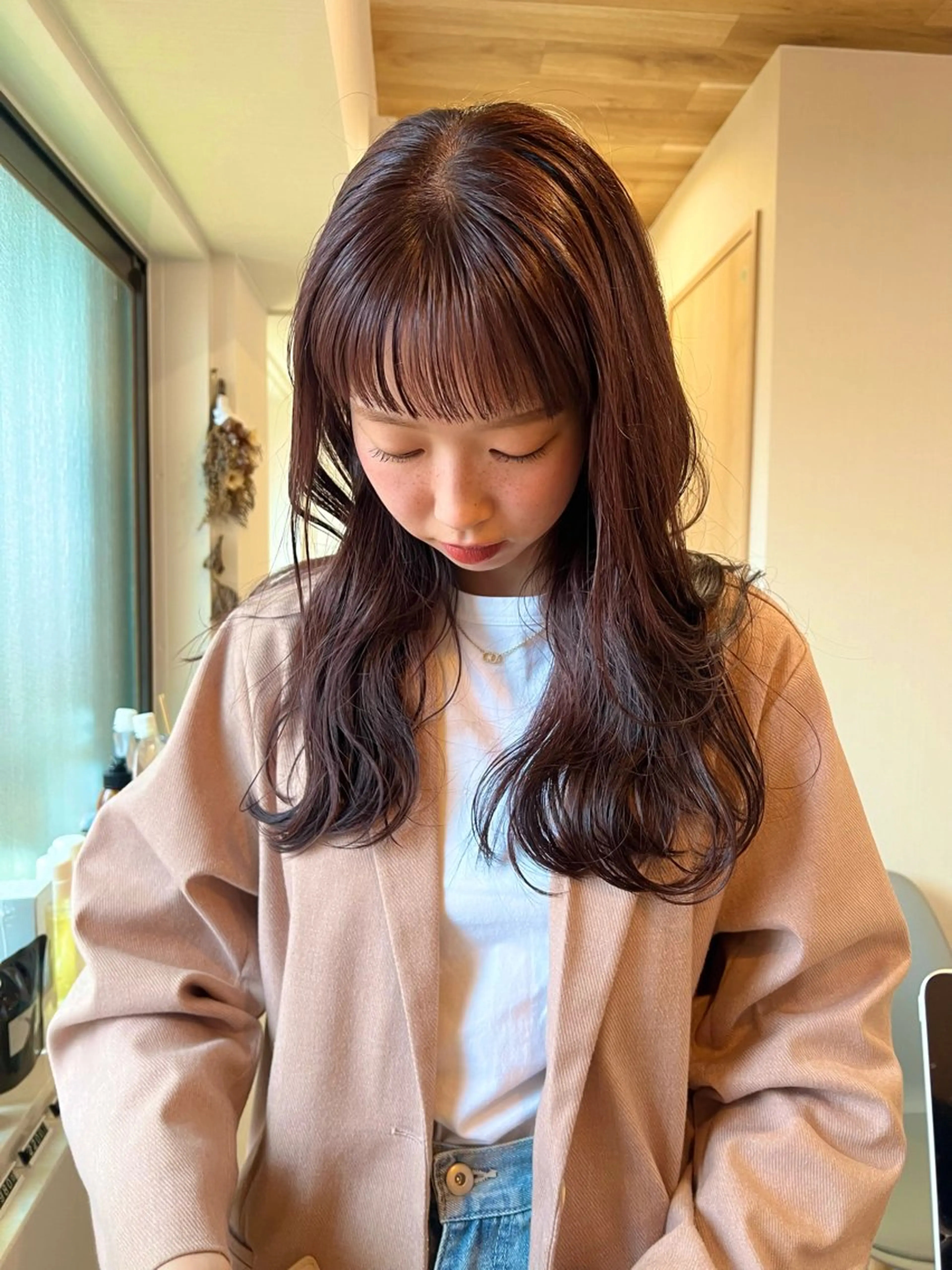 ロング カラー ブラウンカラー ピンクカラー ピンクブラウン カット ヘアカラー トリートメント トレンドと似合わせ/ マンツーマン/西上楓のヘアスタイル