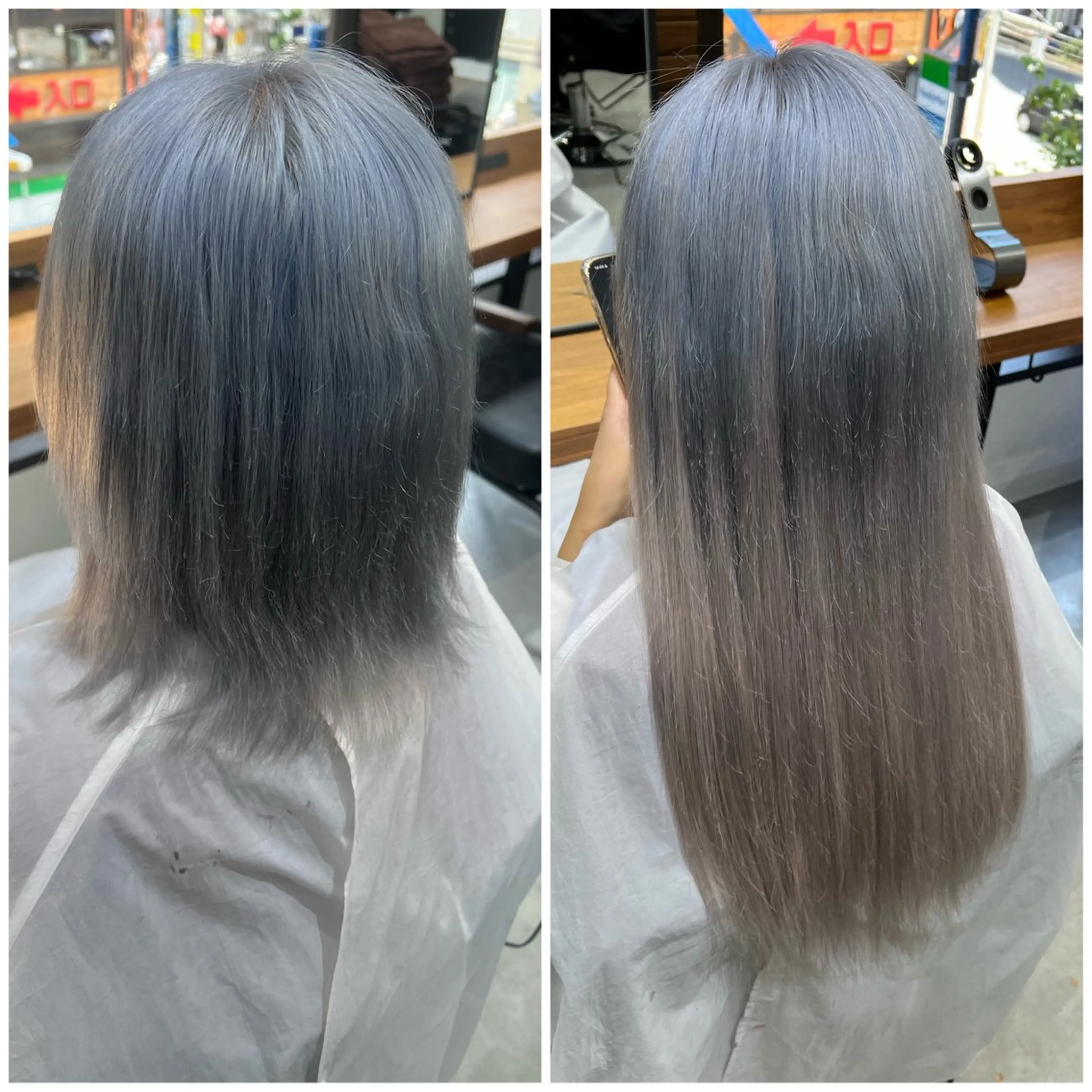 ロング カラー シールエクステ ブルーカラー グラデーションカラー ハイトーンカラー シルバー ショート/ウルフ カットモデル募集のヘアスタイル