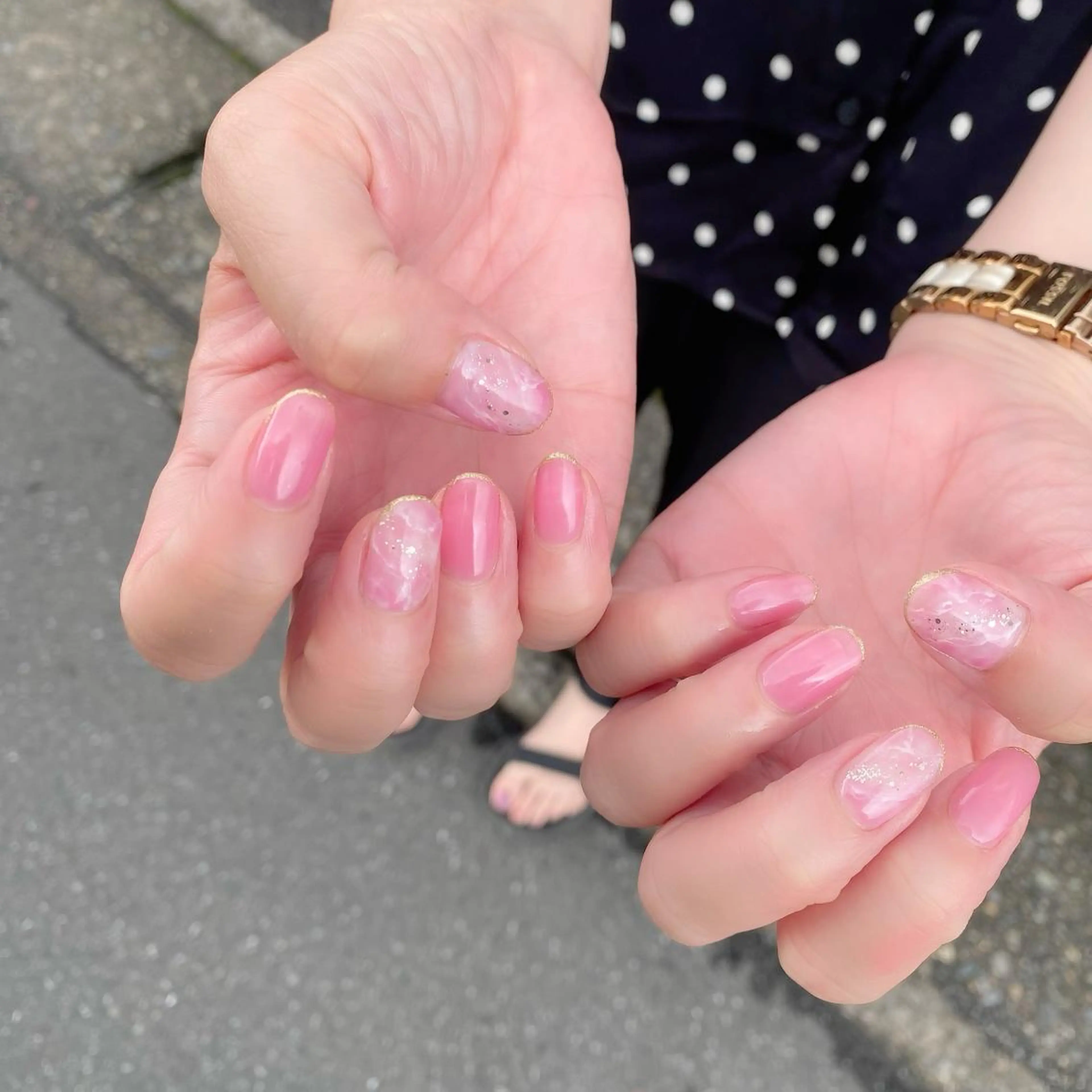 ネイル 大理石ネイル(マーブル) ニュアンスネイル ピンク 夏ネイル ハンドネイル Salon Ｋのネイルデザイン