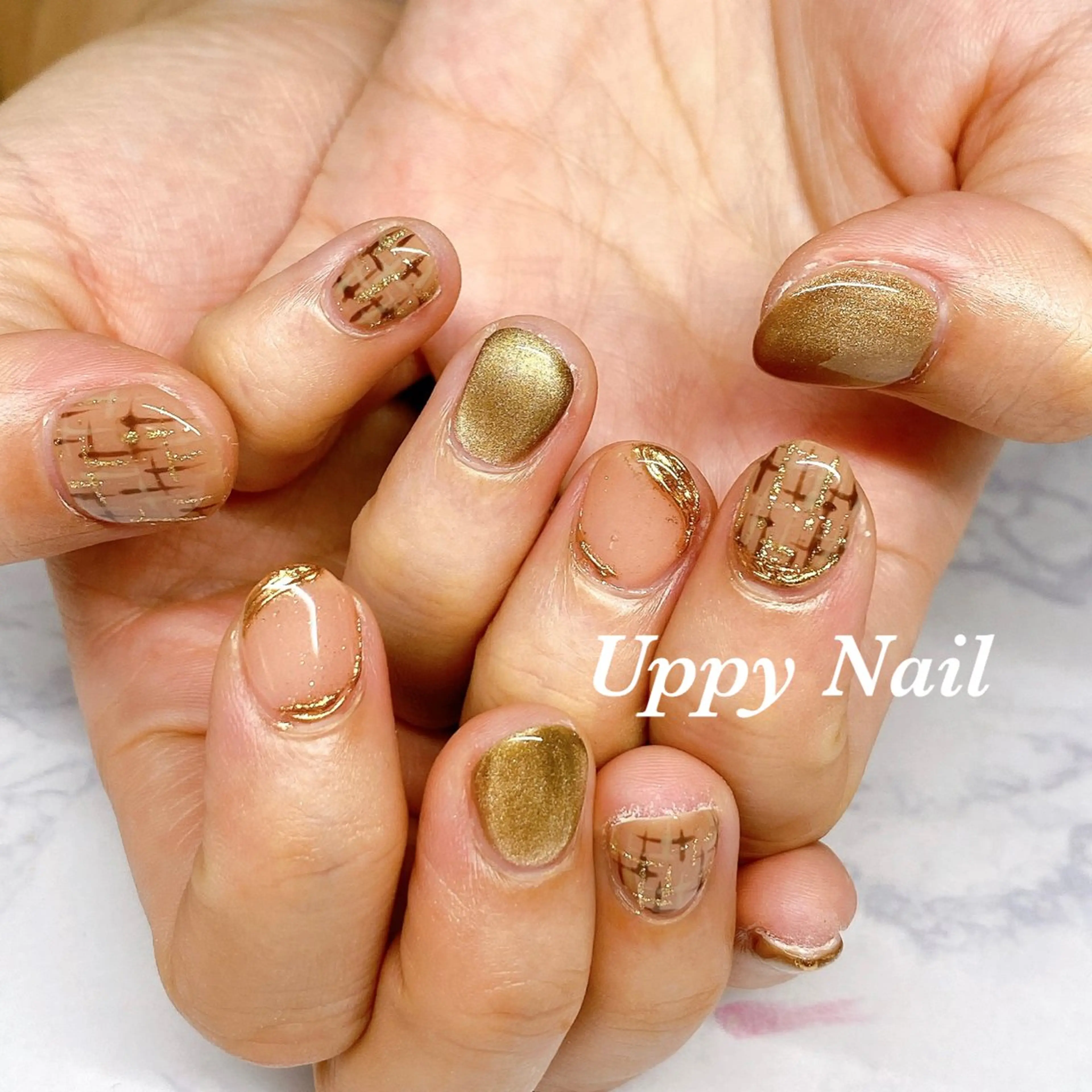 ネイル ミラーネイル ツイードネイル ハンドネイル Uppy Nail ukyoのネイルデザイン