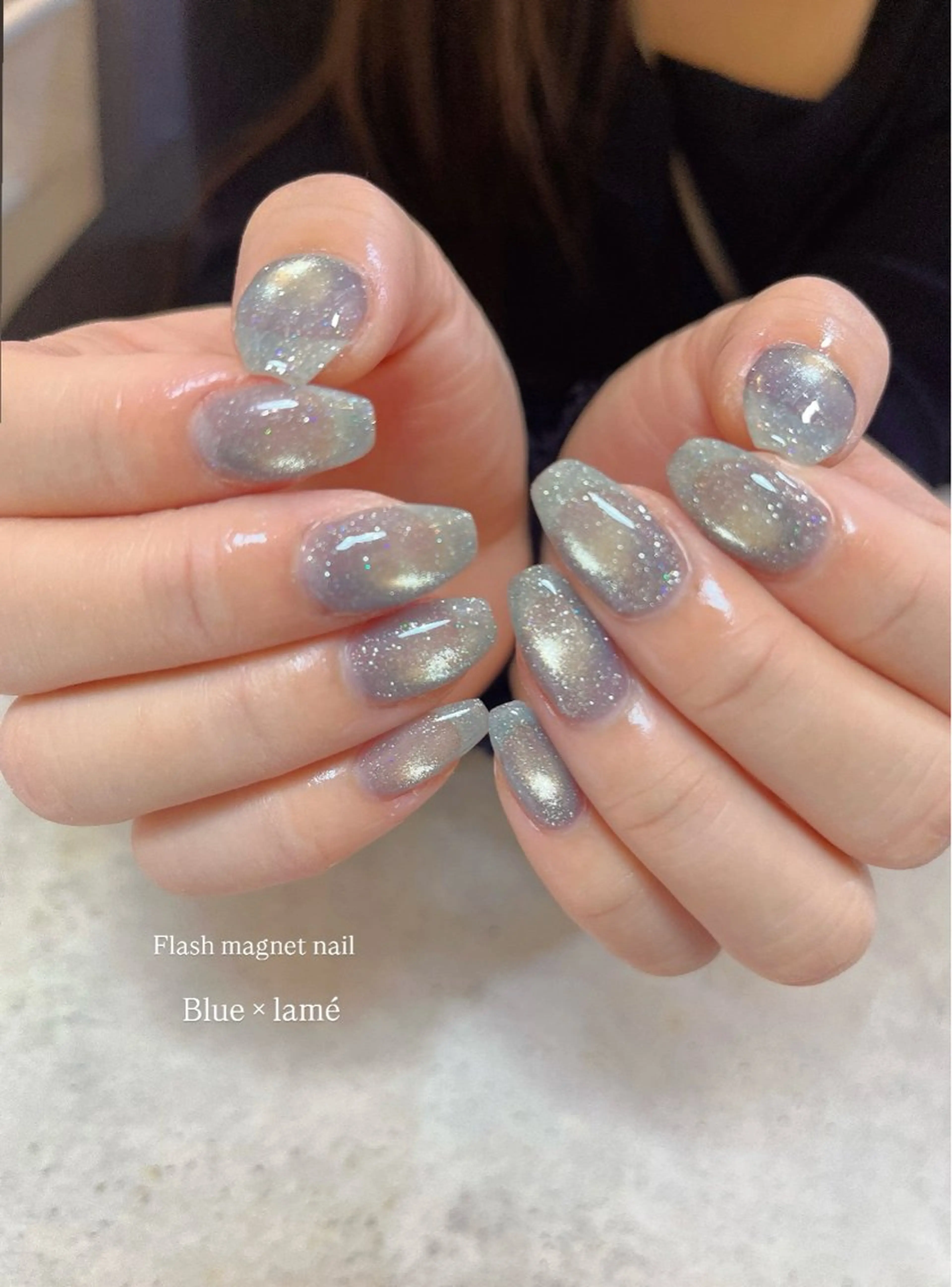 ネイル ブルー フラッシュネイル フラッシュマグ マグネットネイル ハンドネイル r.nailBY α 大阪福島区/岸本🧸のネイルデザイン