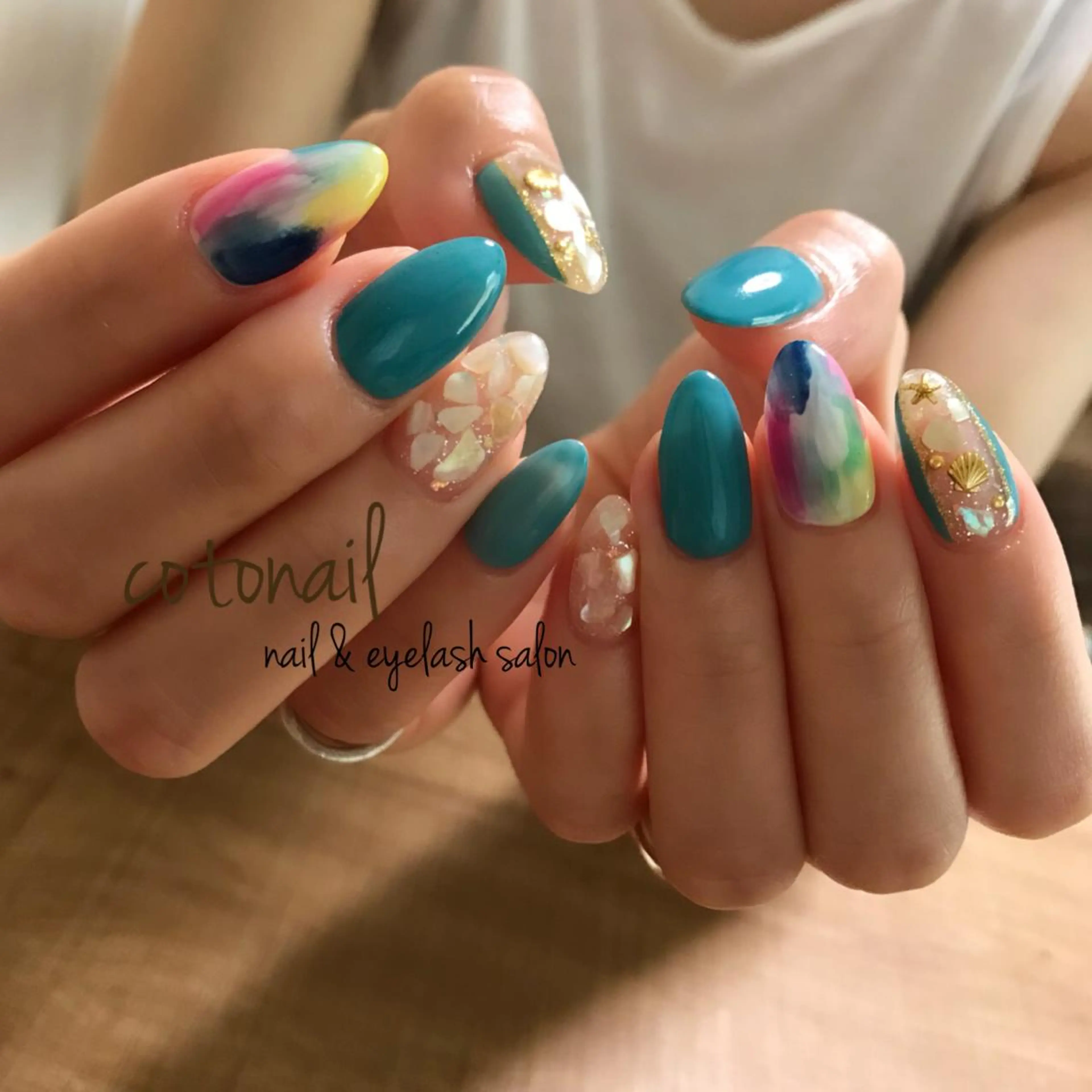 セミロング ネイル アートネイル ハンドネイル ツメトマツゲ .のネイルデザイン