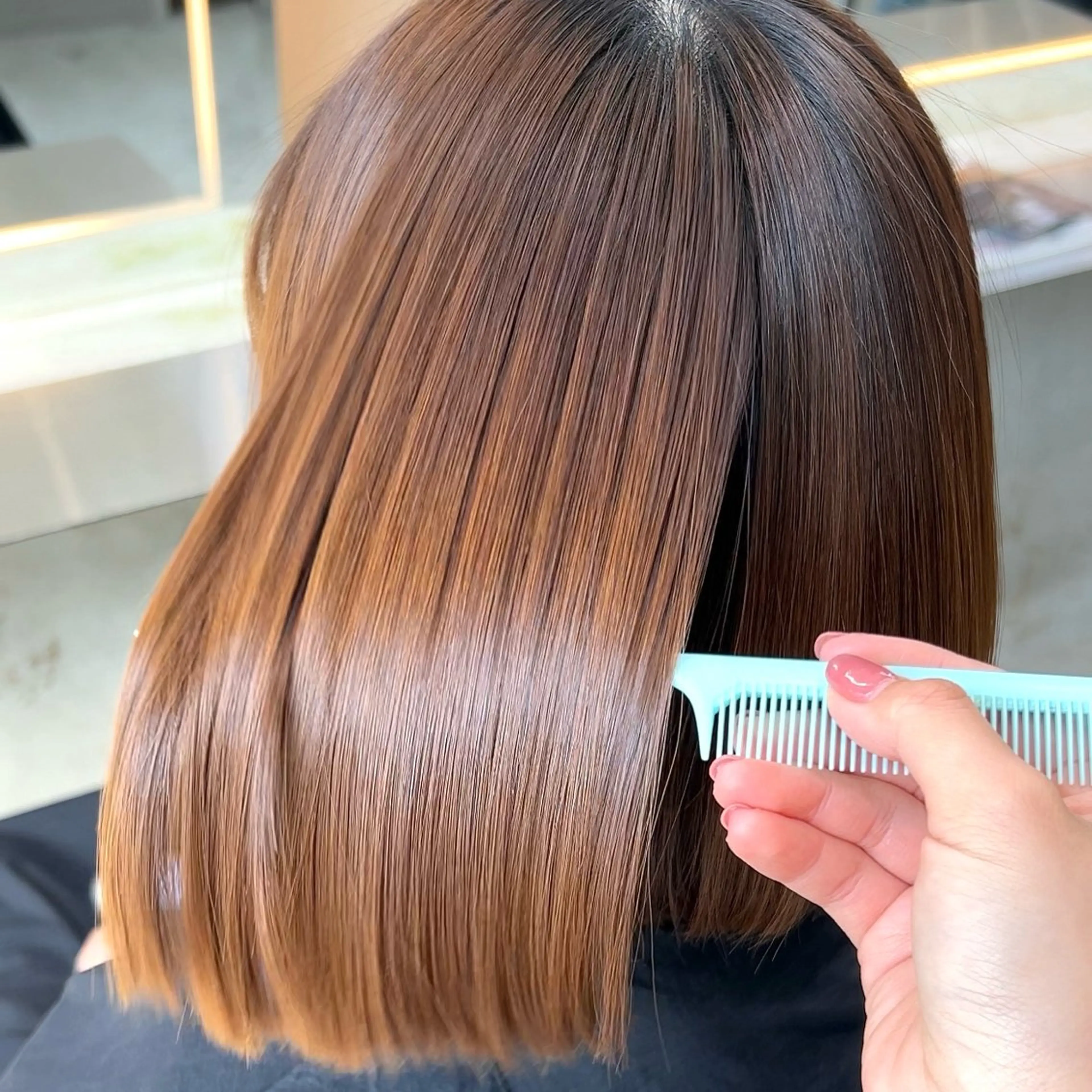 ミディアム カラー 縮毛矯正 カット ヘアカラー 縮毛矯正 トリートメント ボブ/くびれボブ/ 髪質改善/Ru-kaのヘアスタイル