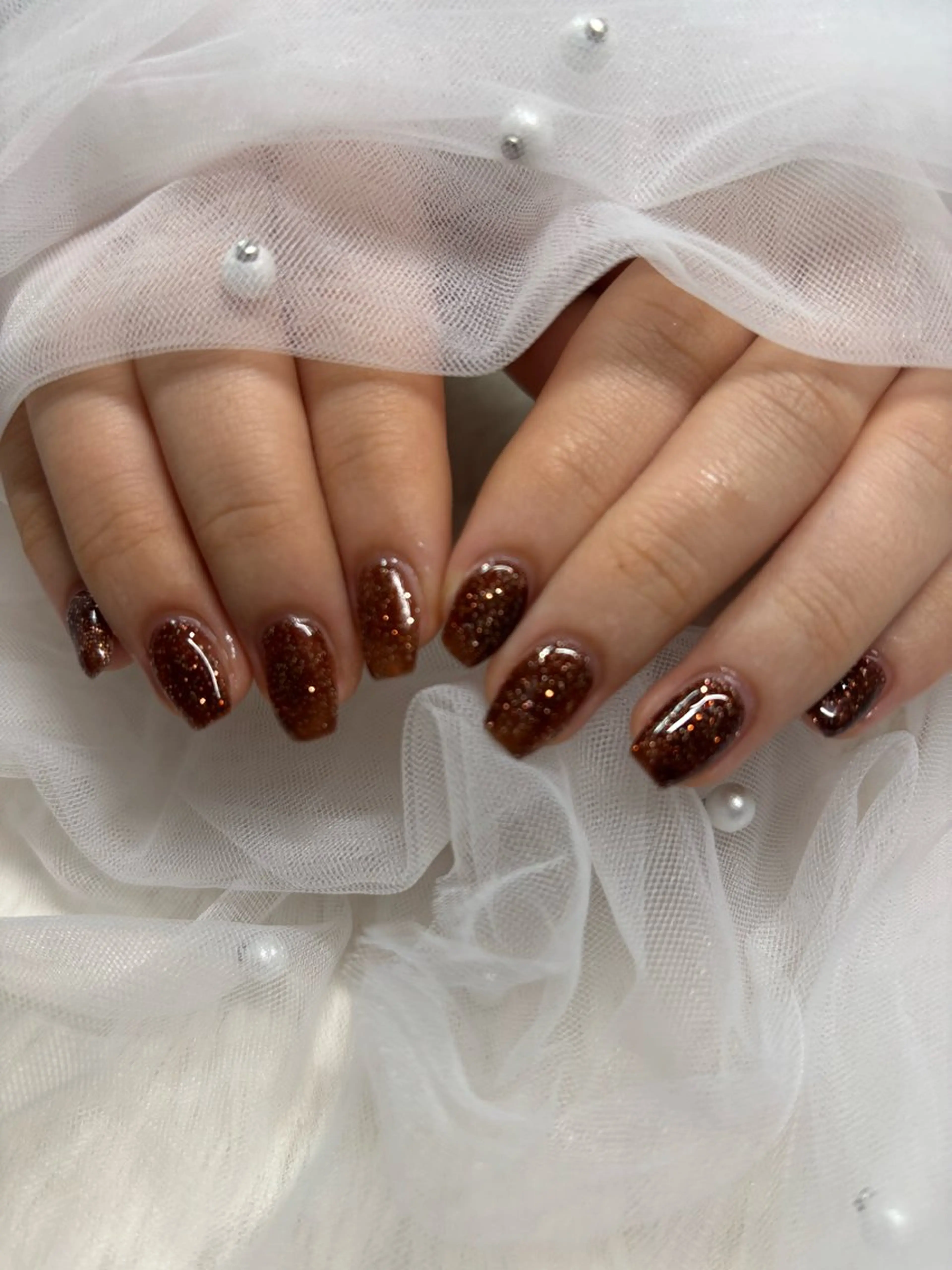 ネイル ブラウン ラメ(グリッター) ハンドネイル Lottynail 🫧Yuunaのネイルデザイン