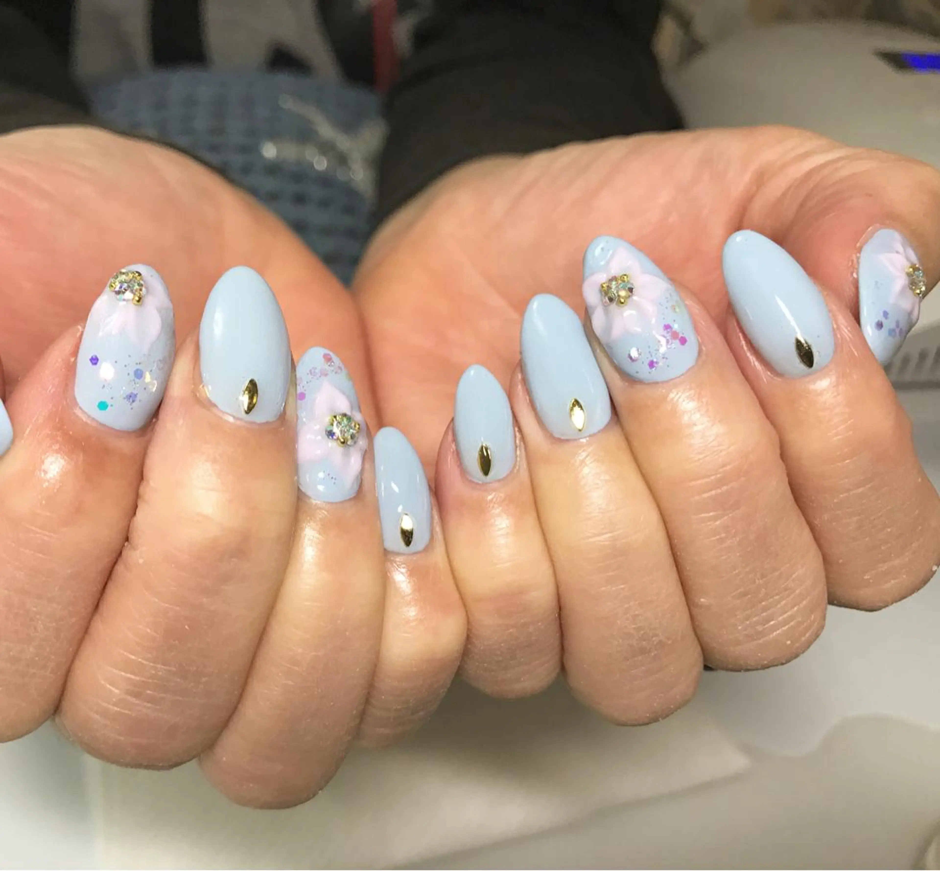 ネイル フラワーネイル フットネイル 水色 シンプルネイル 春ネイル nail fufla ♡yamane♡のネイルデザイン