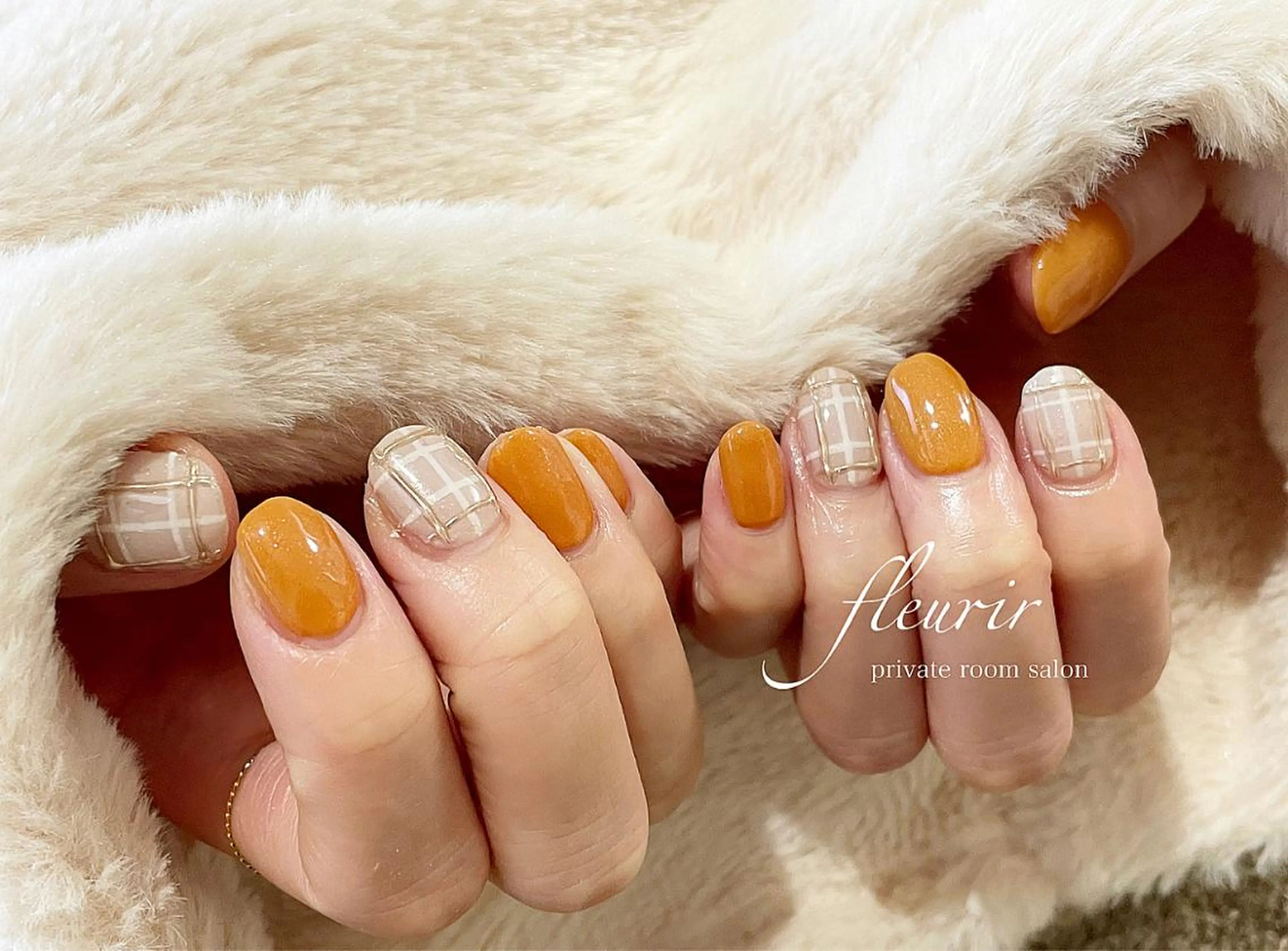 ネイル ゴールド ミラーネイル ワンカラーネイル オレンジ フルリール 【プライベートサロンのネイルデザイン