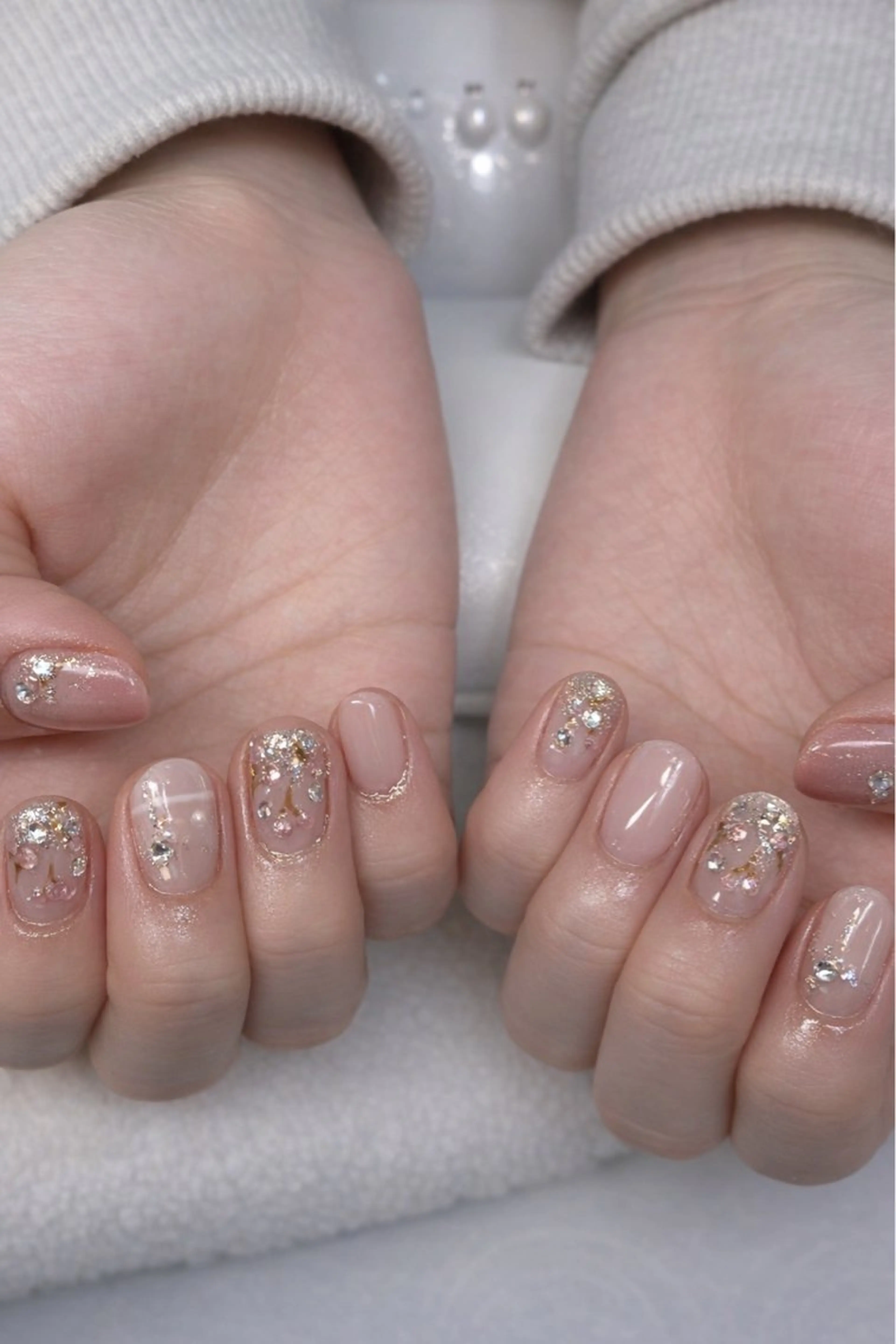 ネイル ラメ(グリッター) ニュアンスネイル ピンク ストーンネイル ハンドネイル Kii nailのネイルデザイン