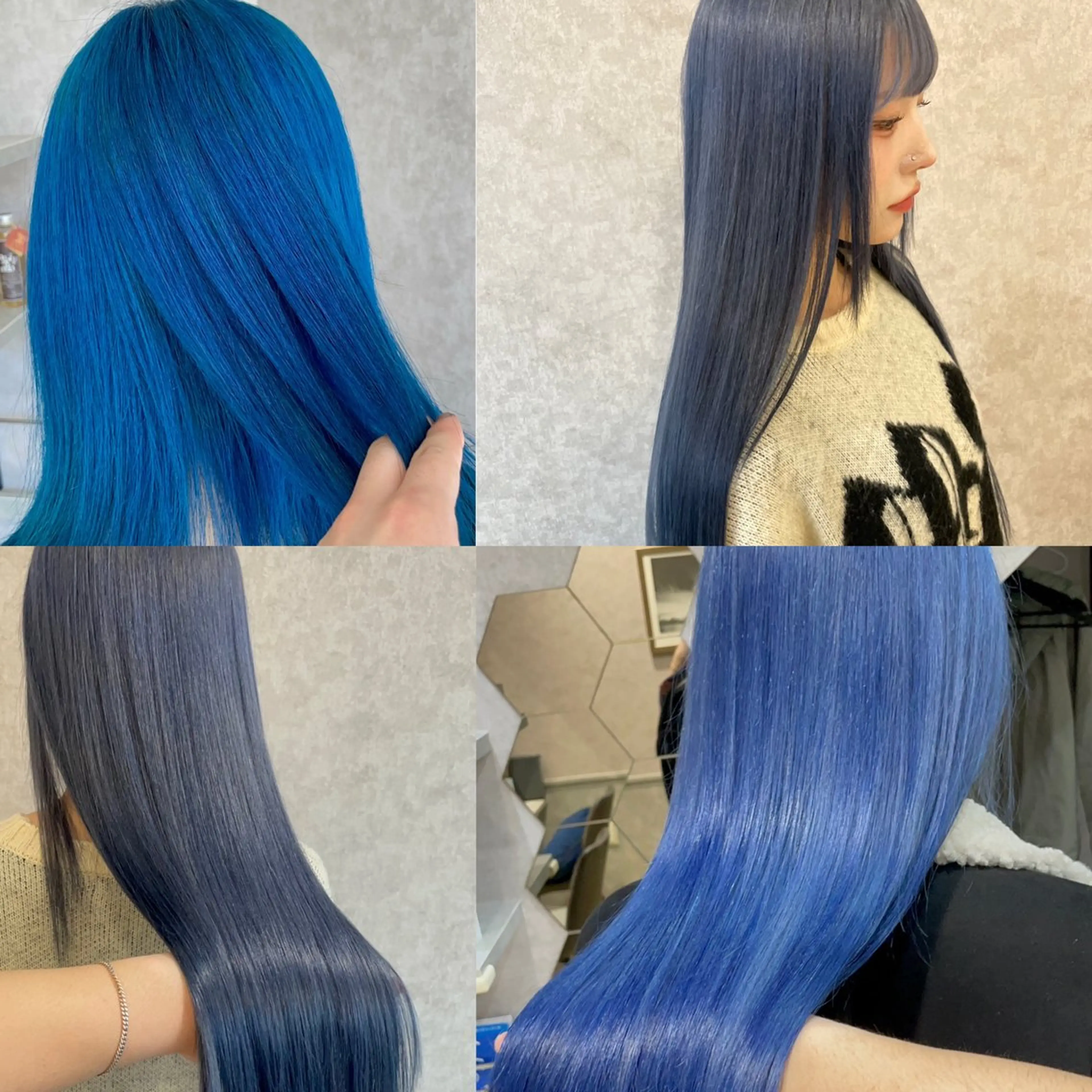 ロング カラー ブリーチ ブルーカラー ケアブリーチ 透明感カラー ネイビーカラー バレイヤージュ特化｜ Takuのヘアスタイル