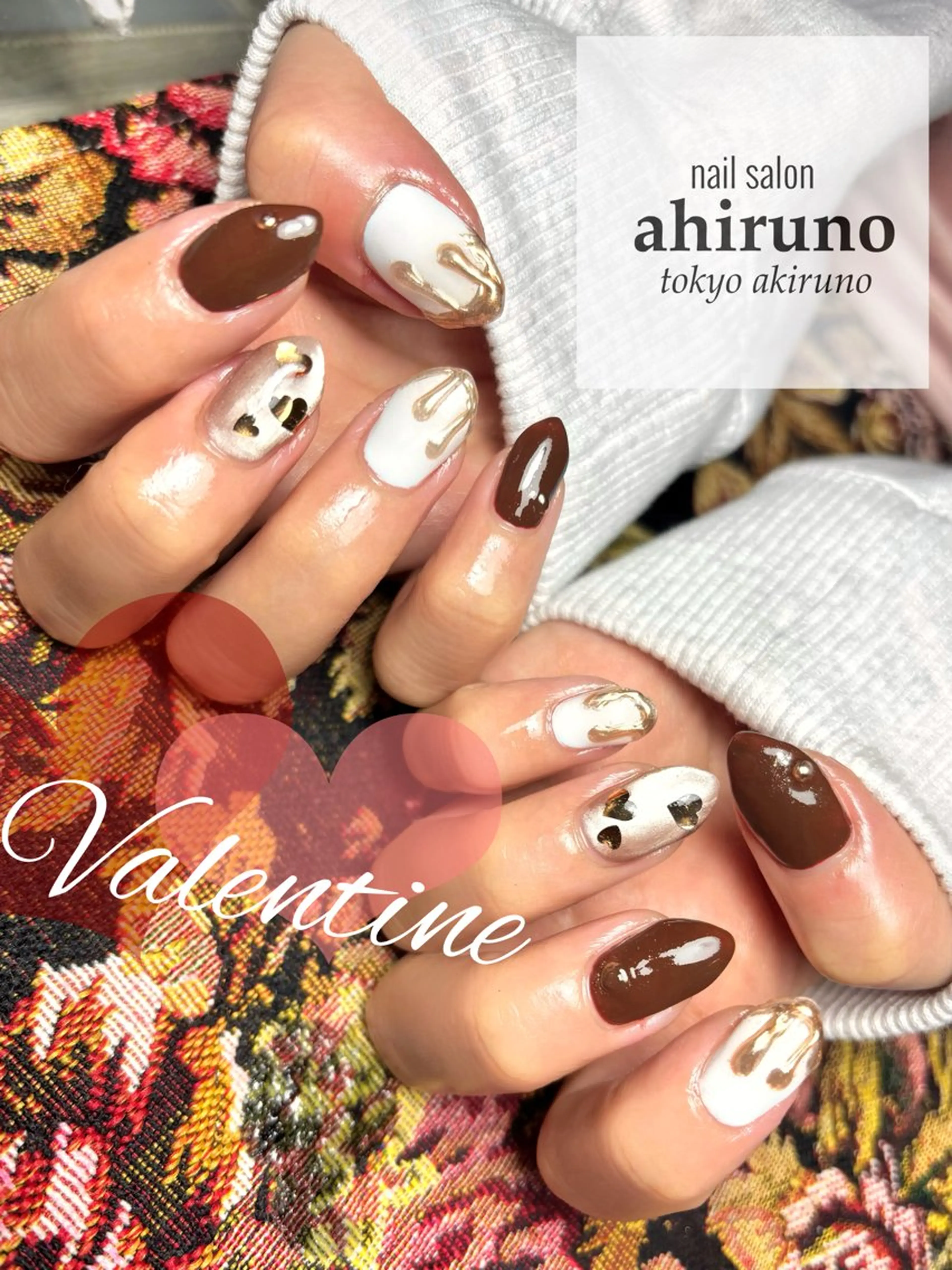 ネイル ハート マグネットネイル ミラーネイル 持ち込み バレンタイン ハンドネイル 東京あきる野市ネイル ✿ ｙｕiのネイルデザイン