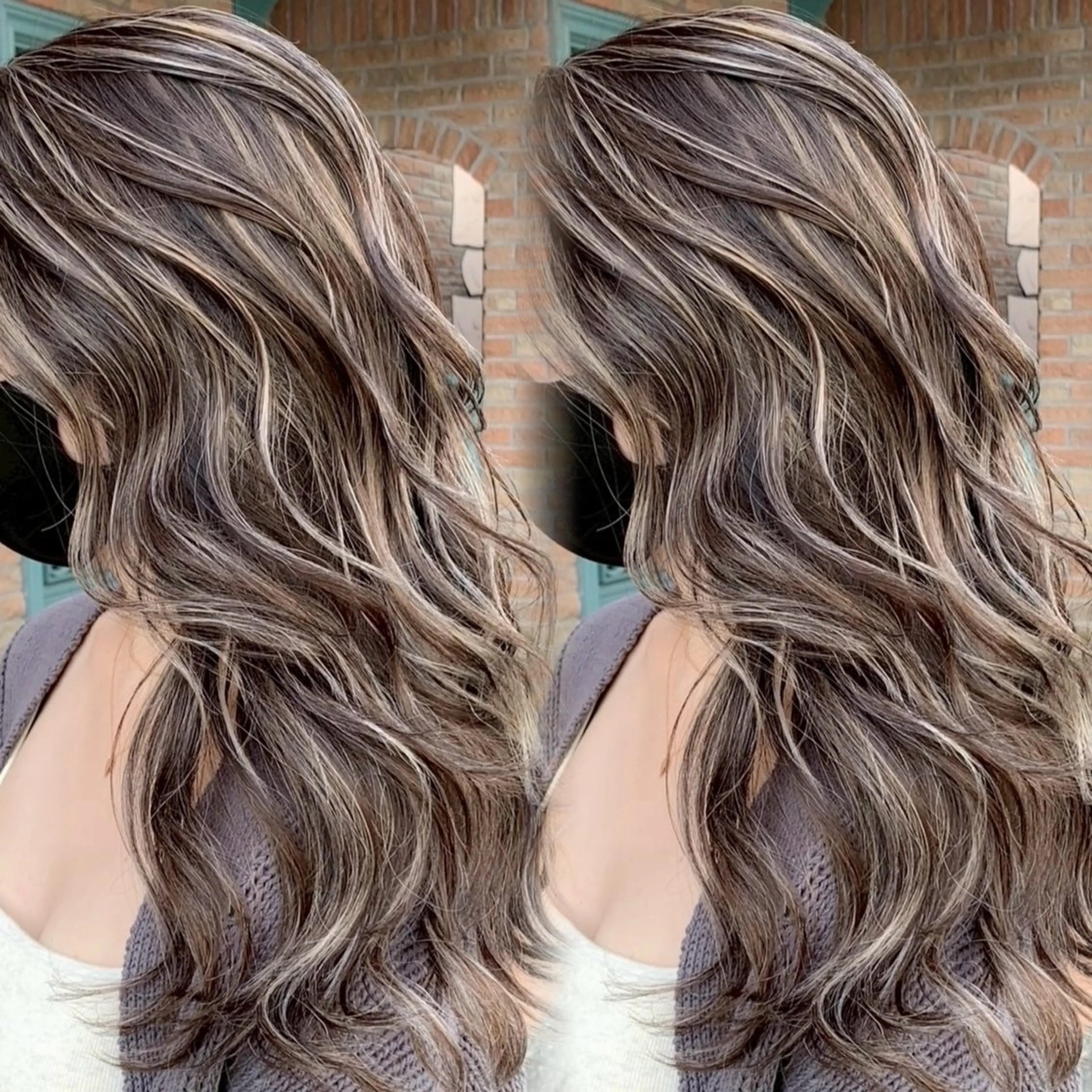 ロング カラー ベージュカラー デザインカラー ダブルカラー ハイライトカラー ハイライト 表参道/ハイライト バレイヤージュのヘアスタイル