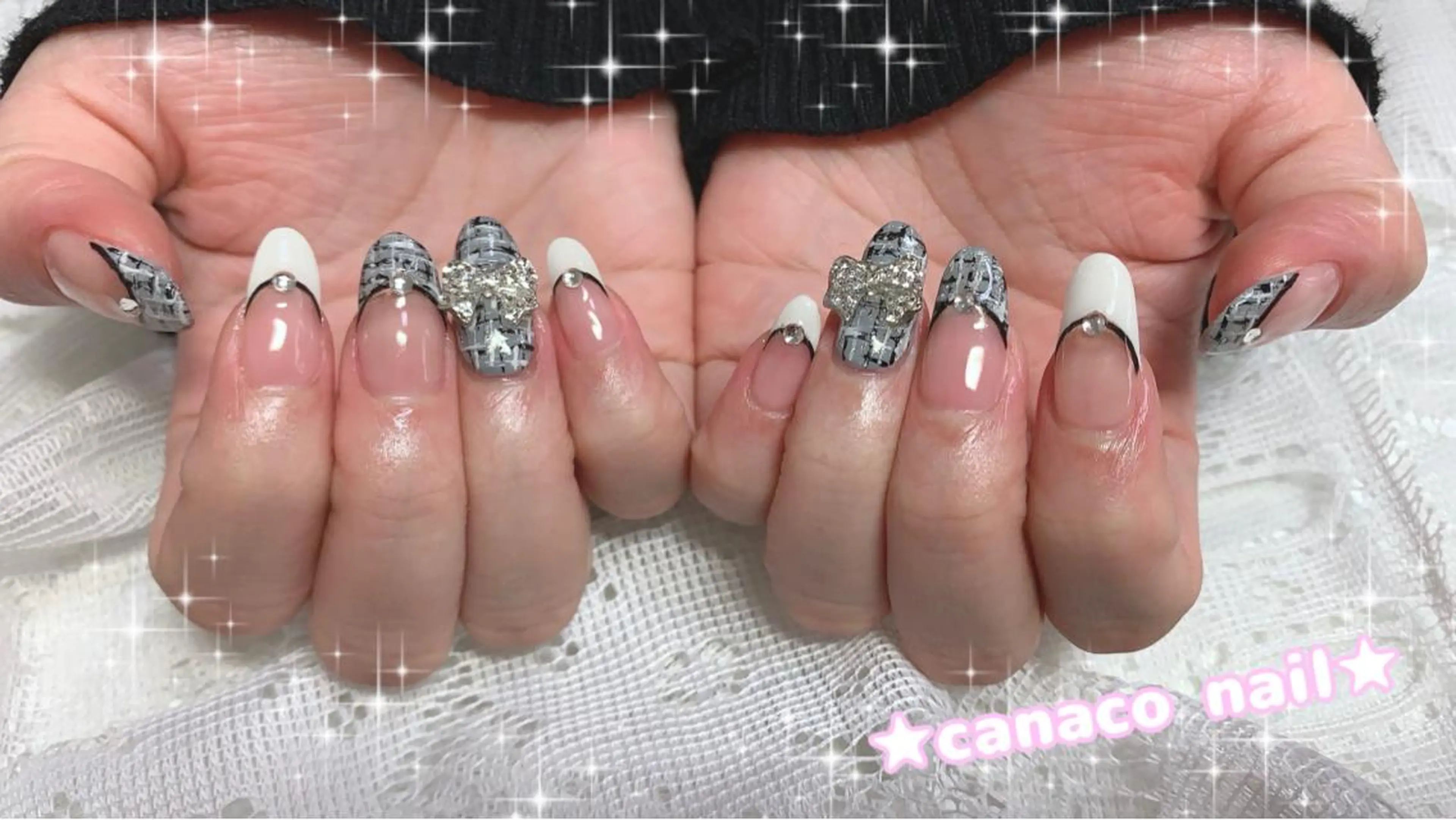 ネイル アートネイル フレンチネイル ジェルネイル パラジェル リボン ベテランネイル cnc  nailのネイルデザイン