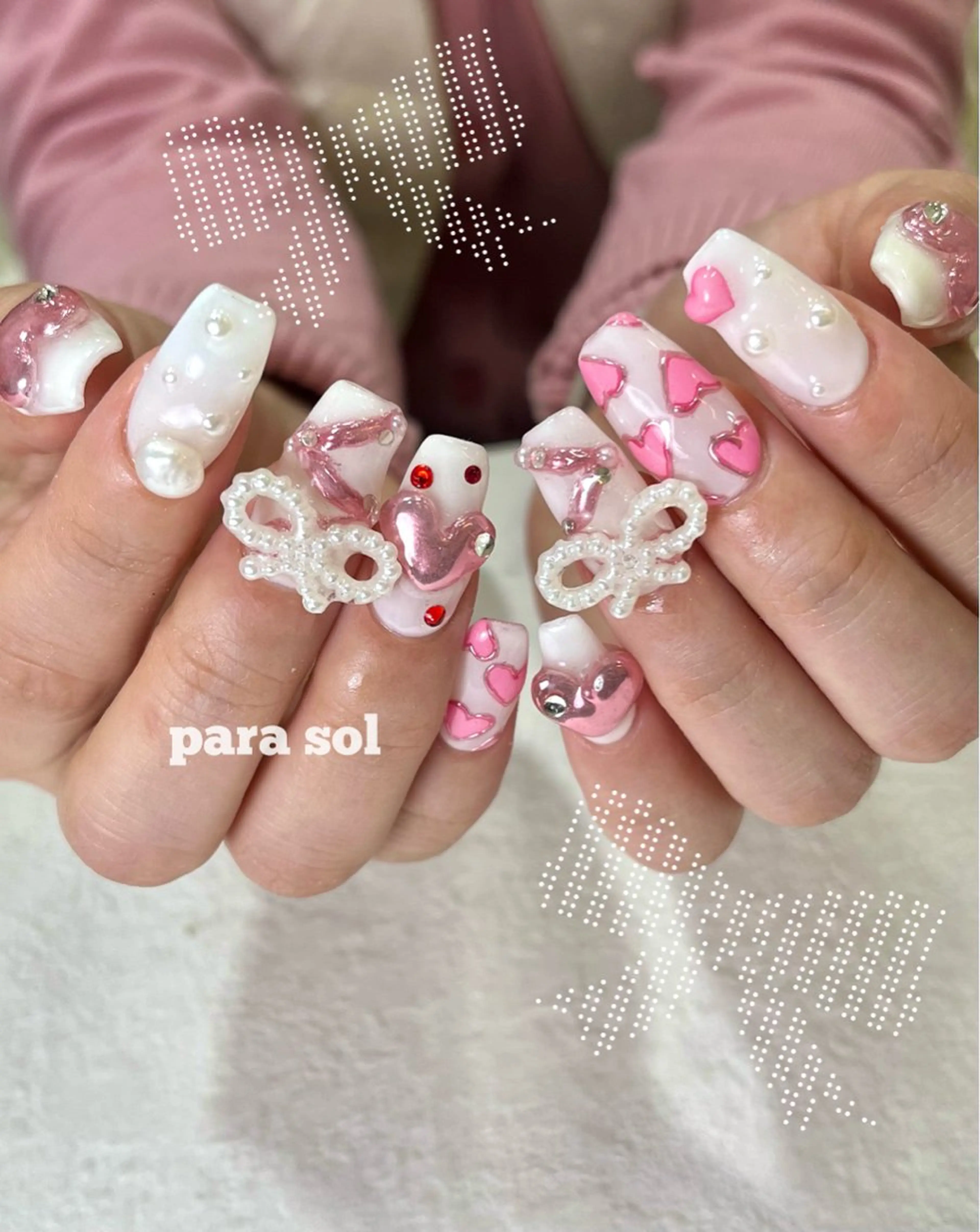 ネイル アートネイル ハート ミラーネイル ピンク ハンドネイル Para Sol nail　Maoのネイルデザイン