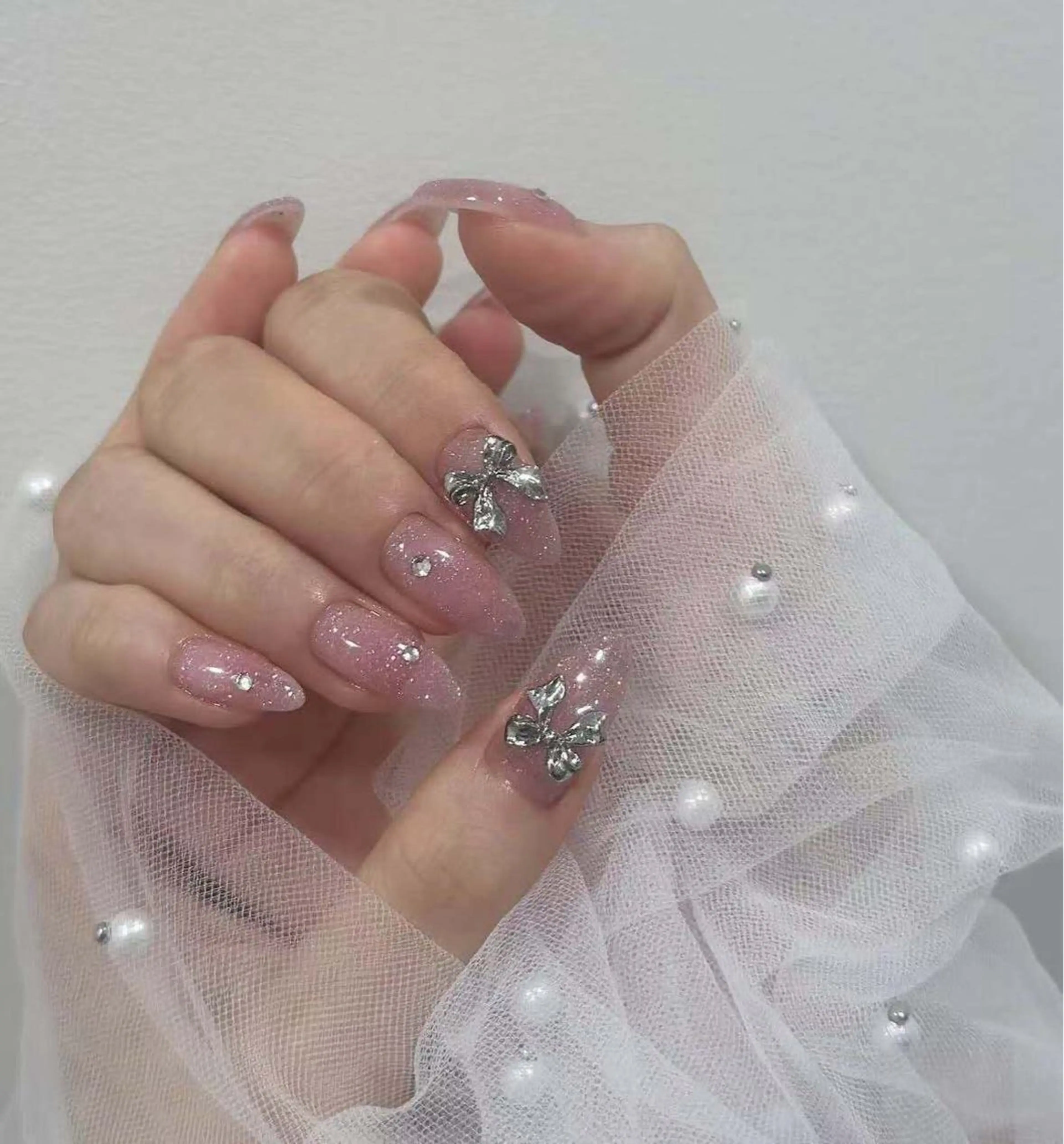 ネイル フラワーネイル フレンチネイル ジェルネイル ガラスフレンチ ハート ハンドネイル BabyYouMi nailのネイルデザイン