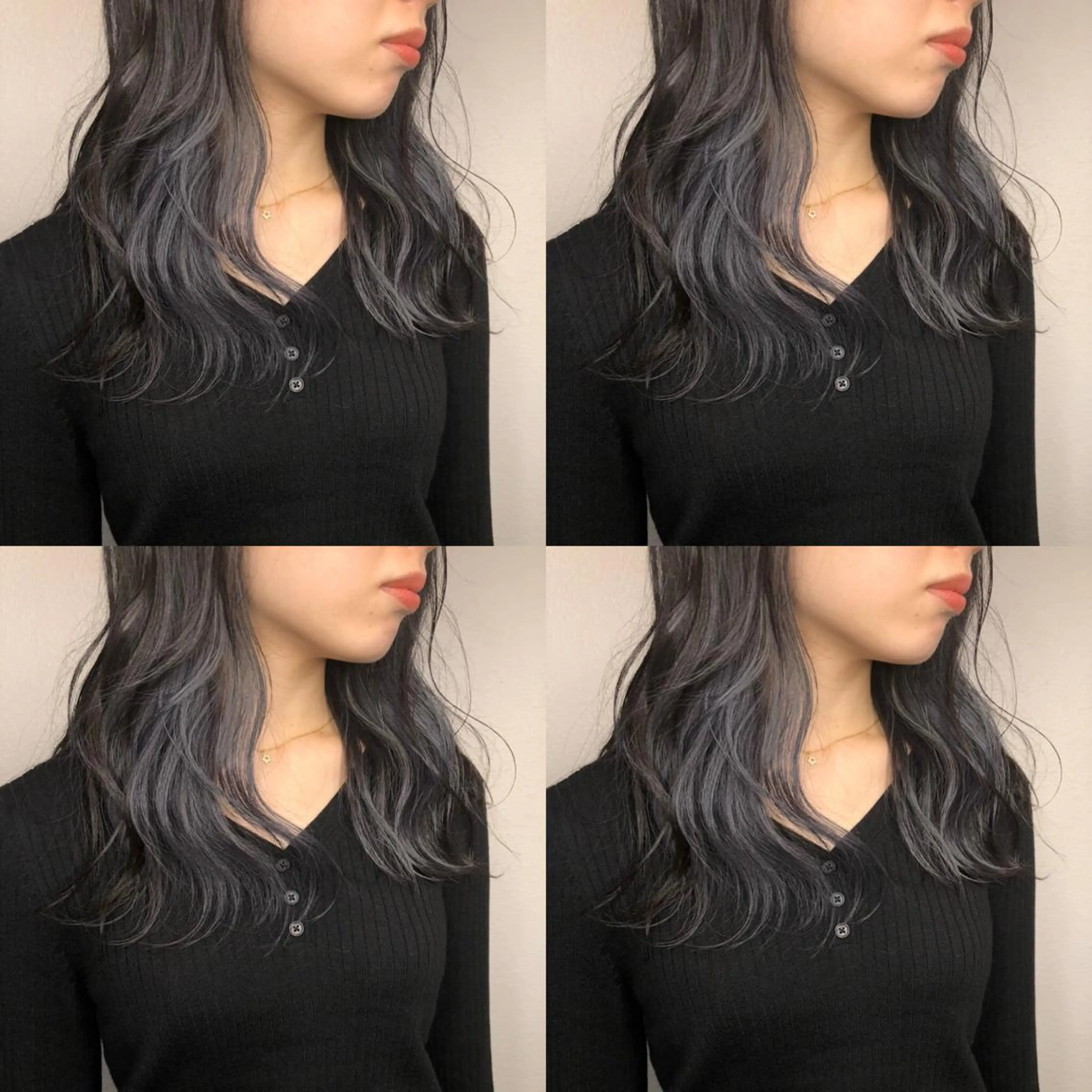 セミロング カラー ブリーチ ネイビーカラー あさだ しゅうたろうのヘアスタイル