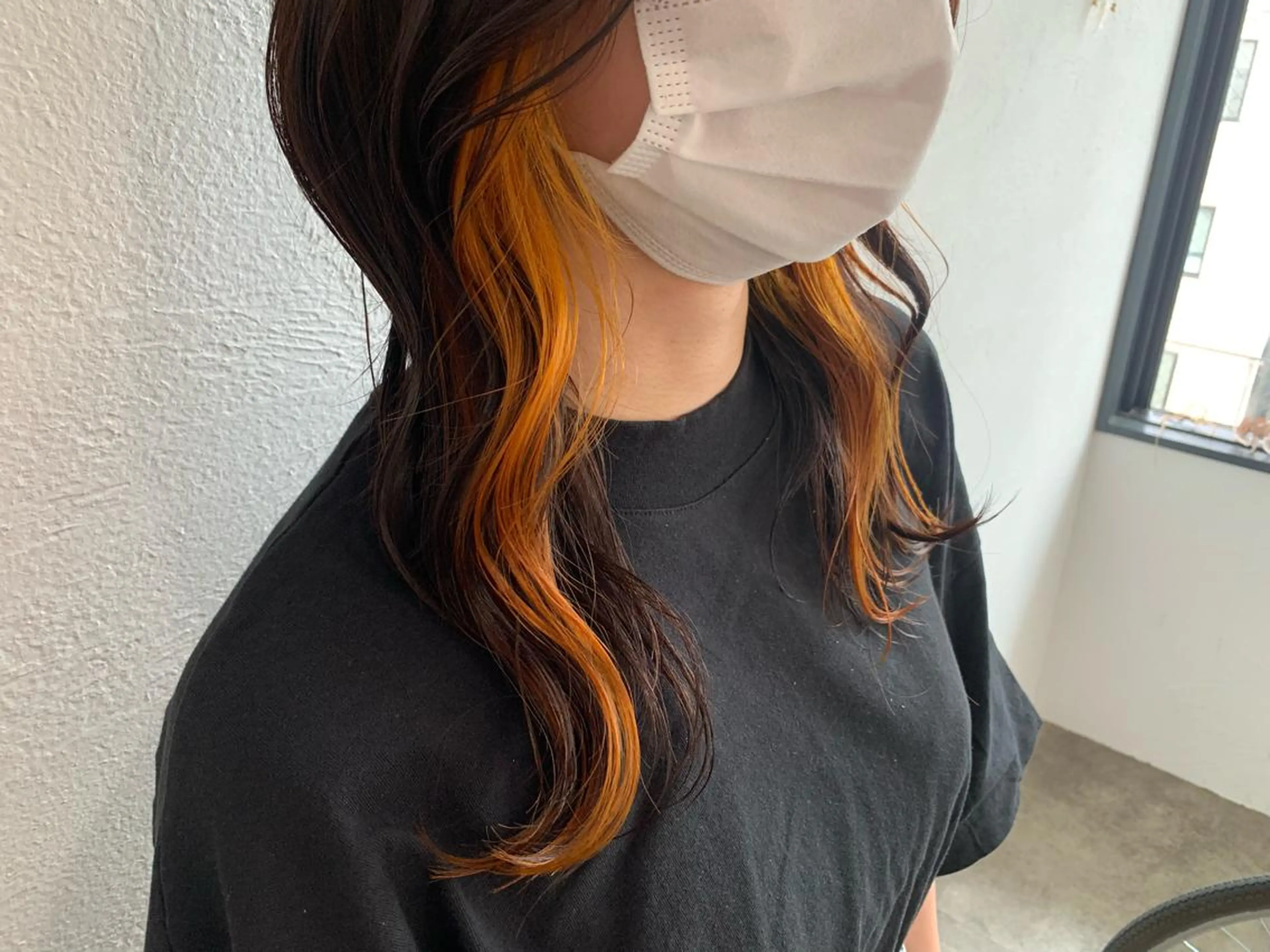 ロング カラー ヘアアレンジ イヤリングカラー オレンジ ヘアカラー トリートメント La fith hair kanonあびこ店所属・トップスタイリスト 🧸中島梨穂🧸のヘアスタイル