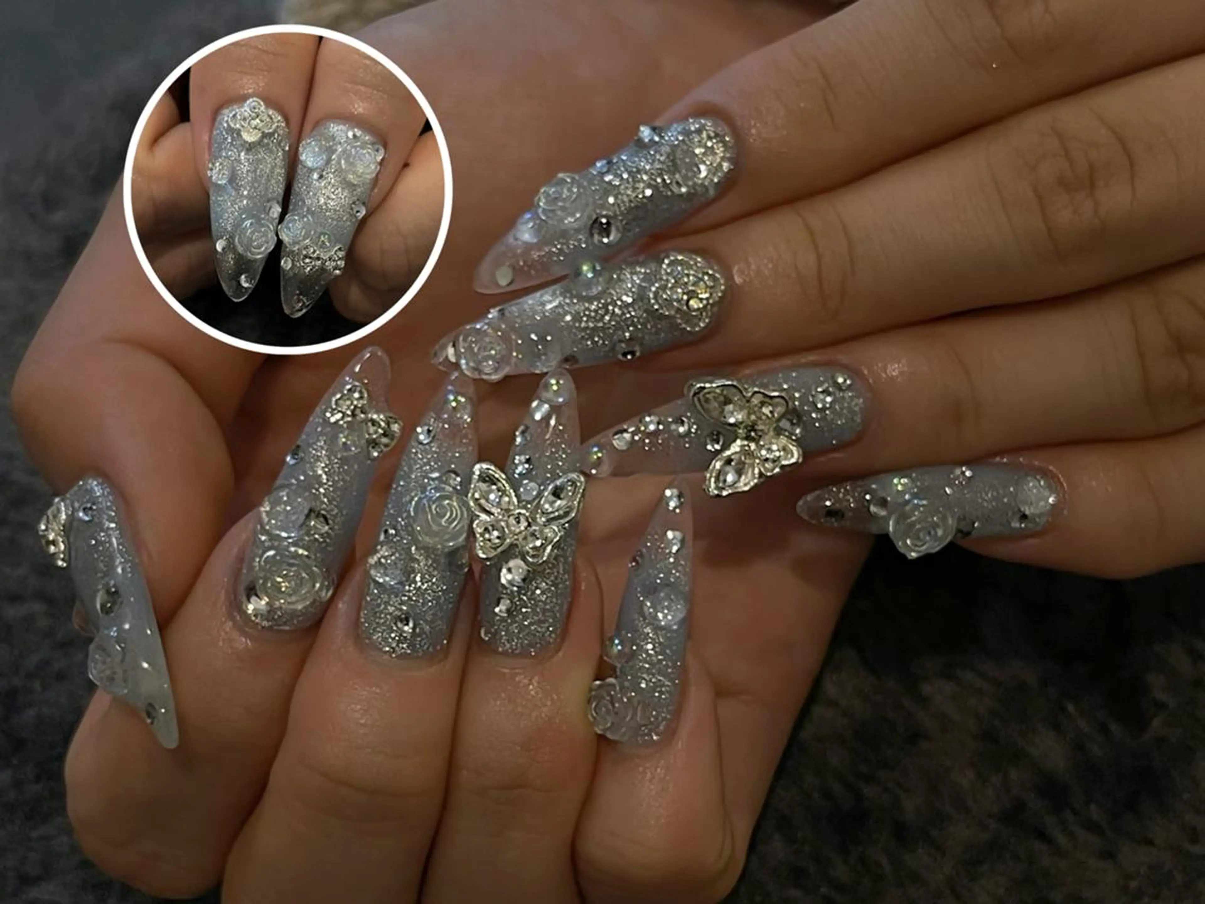 ネイル 長さ出し グラデーション 卒業式 キラキラネイル マグネットネイル ハンドネイル YUNA Belle Nail 池袋のネイルデザイン