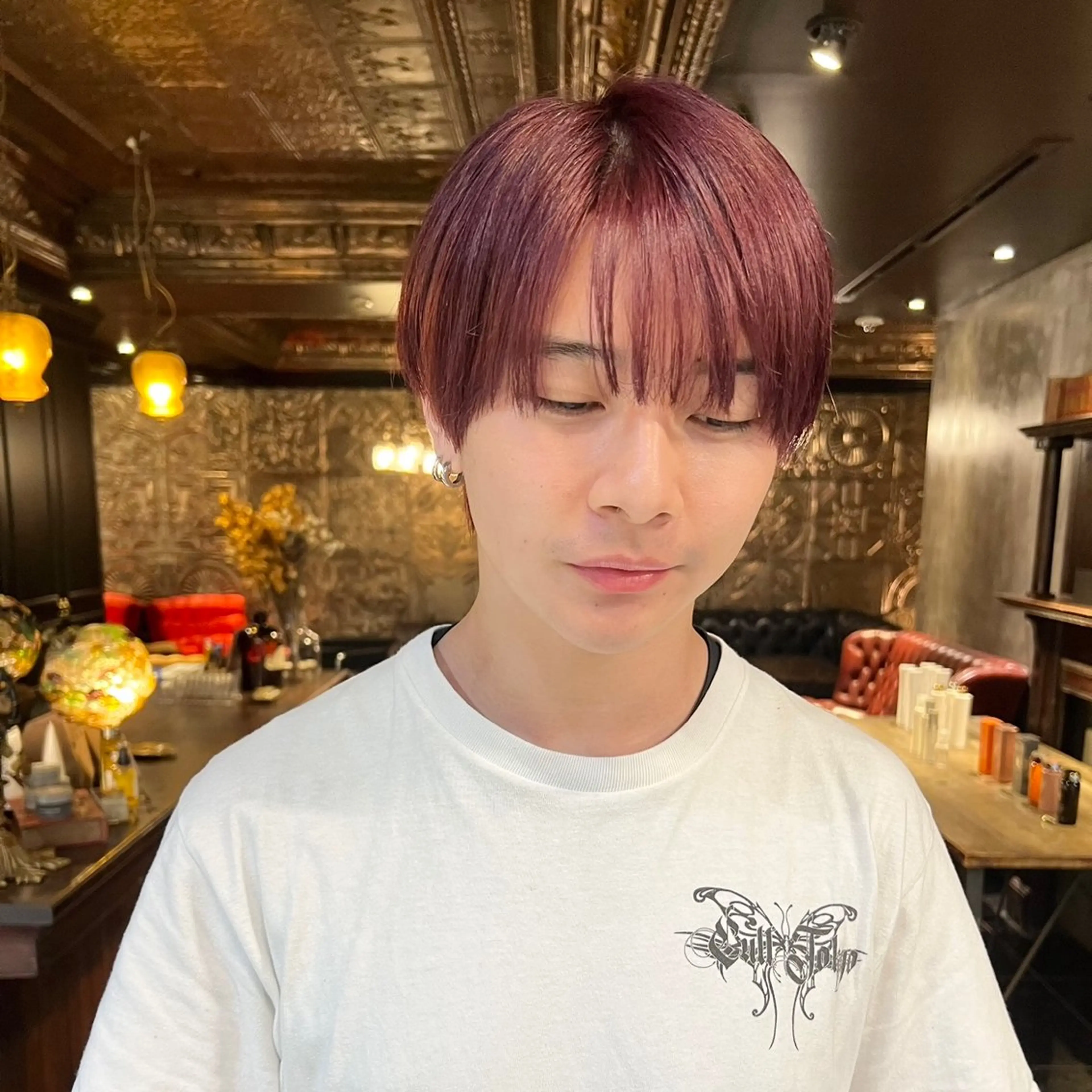 カラー メンズ メンズハイトーン メンズ韓国風 マッシュ シースルーマッシュ カシス ヘアカラー 髪質改善/縮毛矯正 /DAIKIのヘアスタイル