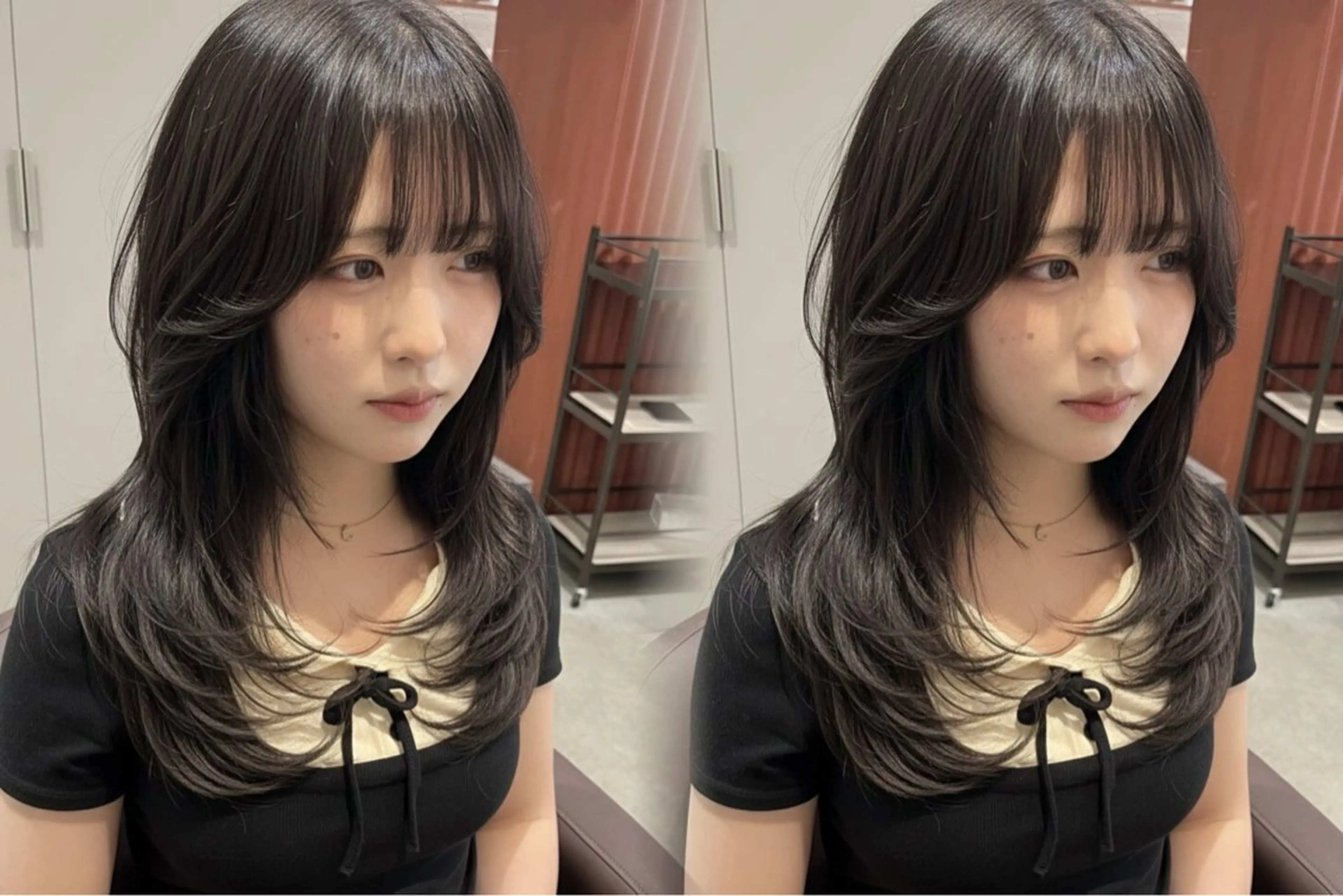 セミロング カラー 透明感カラー グレージュ くびれヘア 韓国風ヘア くびれレイヤー キラ🌟 艶感color🎀のヘアスタイル