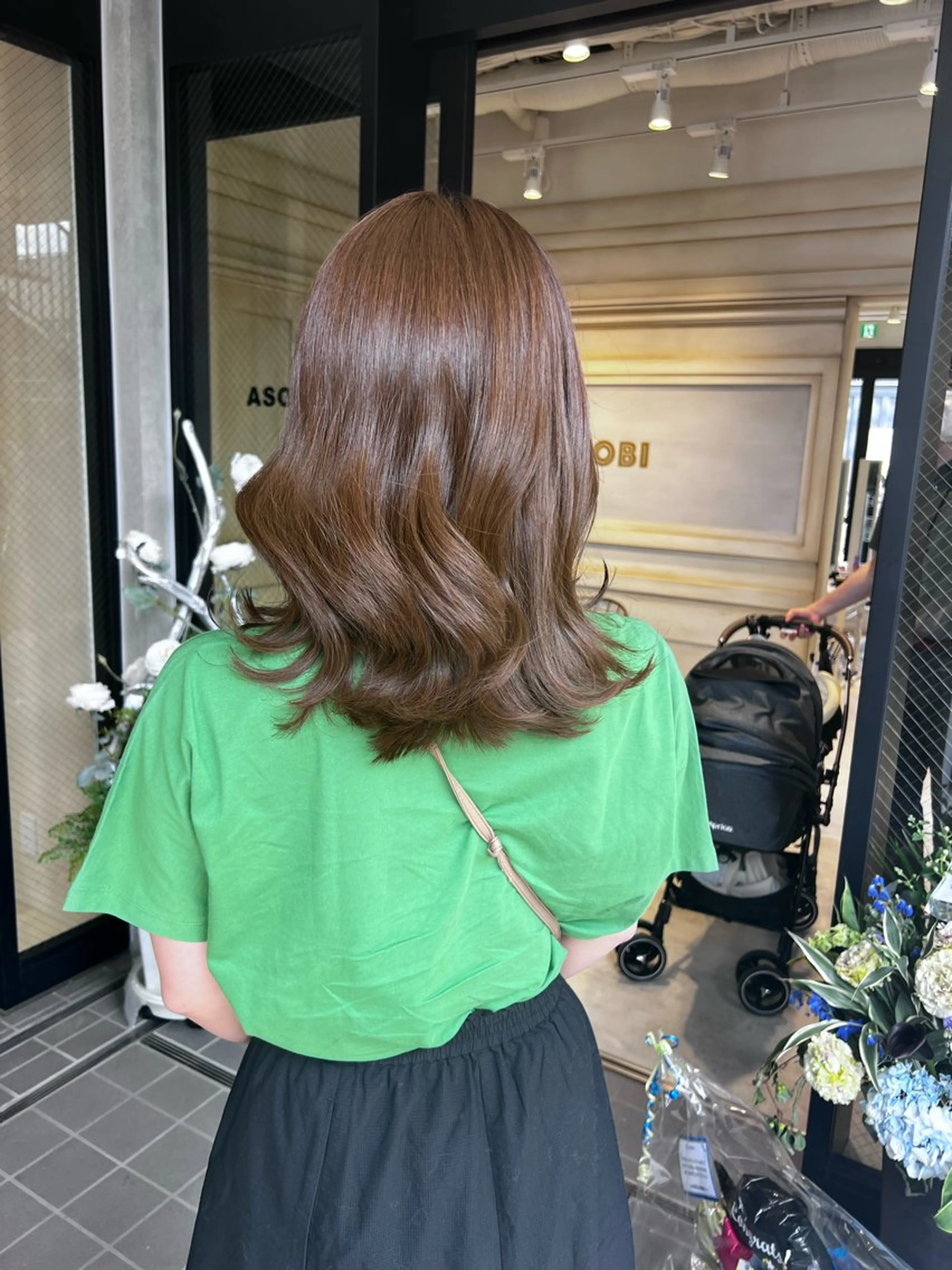 セミロング カラー ブリーチ ケアカラー ブリーチなしカラー 髪質改善 韓国風ヘア ヘアカラー ブリーチなし/カラー 専門店ASOBIのヘアスタイル