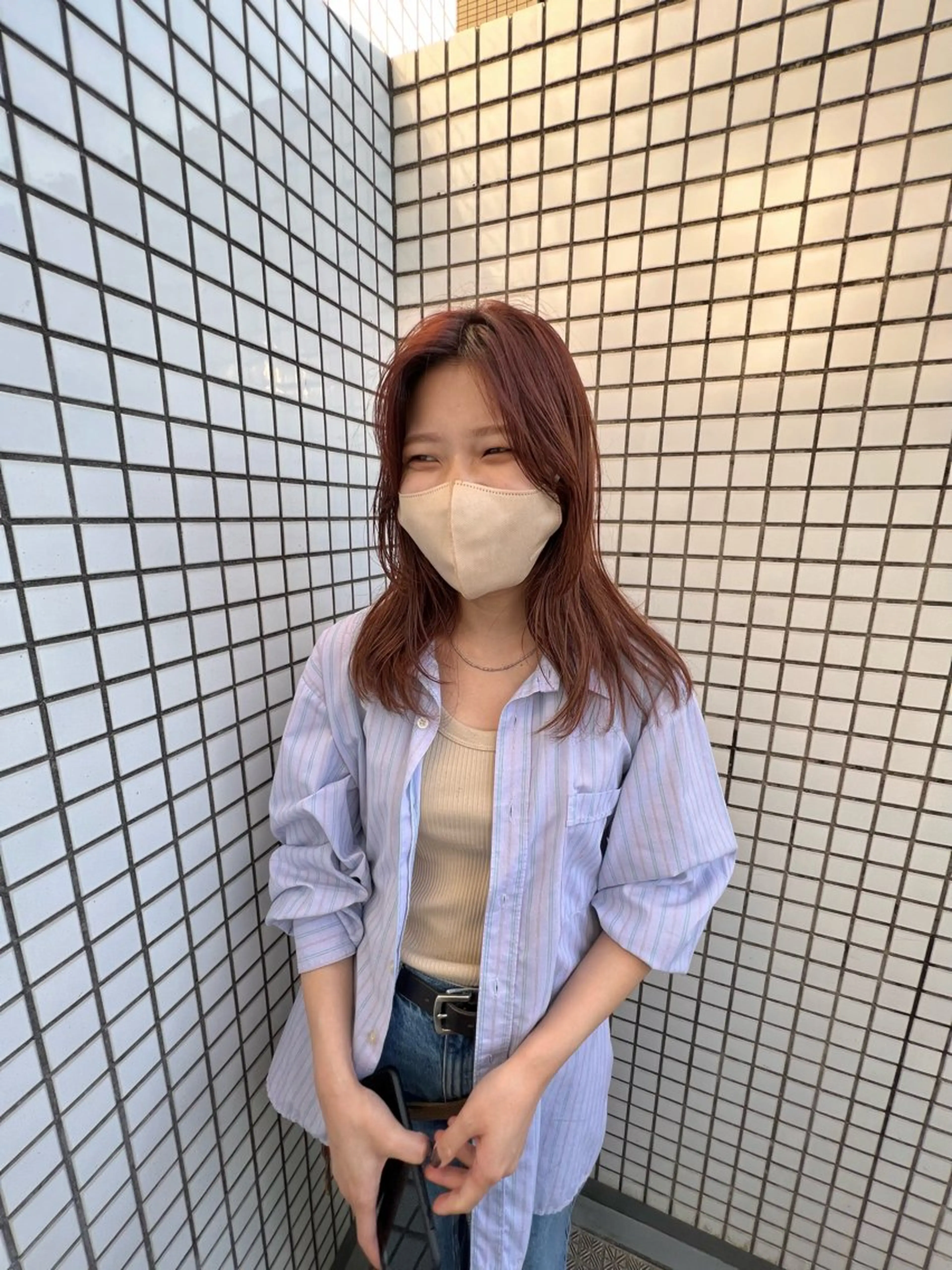 セミロング カラー ブリーチ ブラウンカラー オレンジ オレンジブラウン リリカ🐈‍⬛メンズ カットモデル/上永谷のヘアスタイル