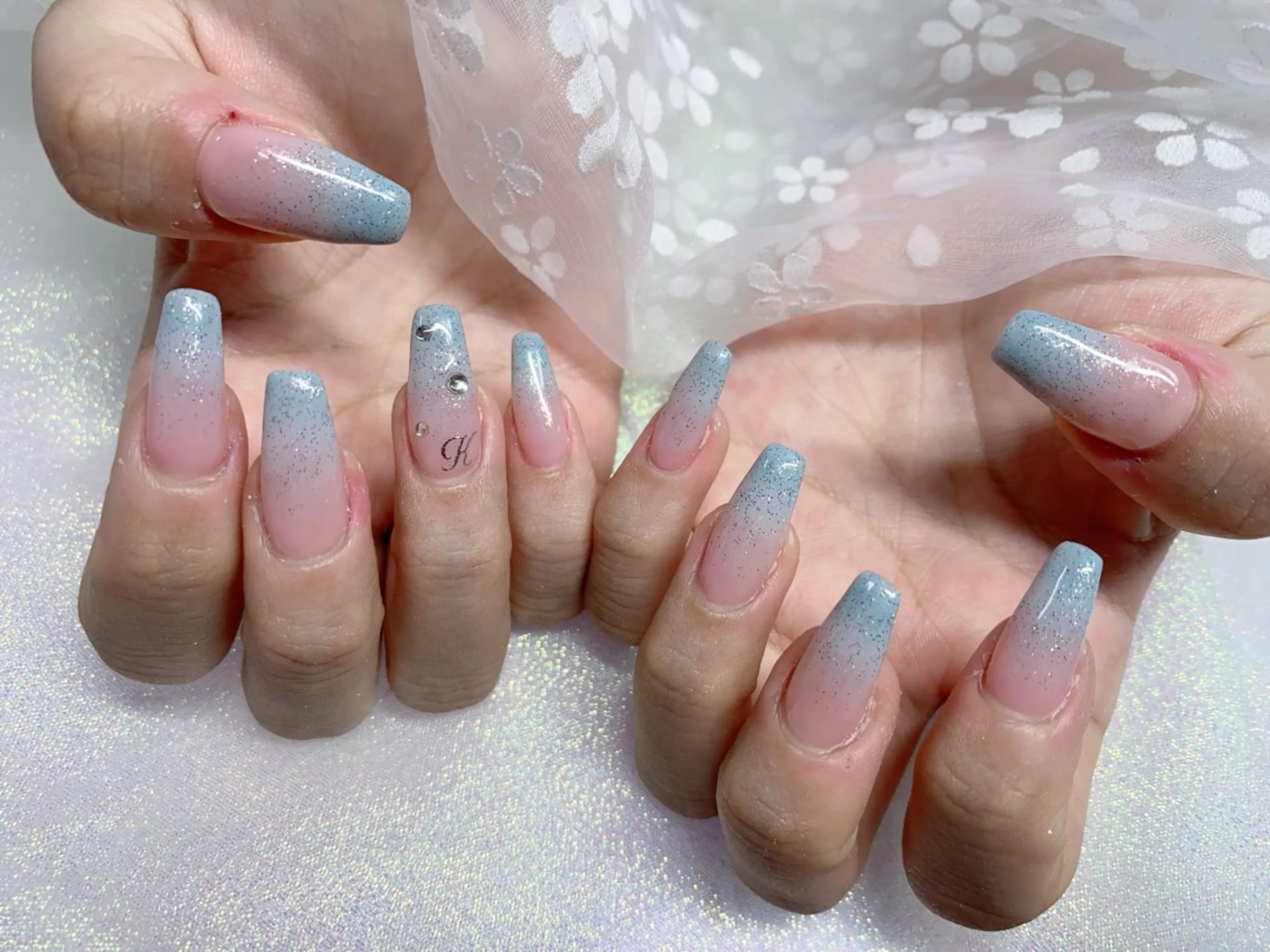 ネイル 長さ出し ジェルネイル キラキラネイル 大理石ネイル(マーブル) ニュアンスネイル Morpho nailのネイルデザイン