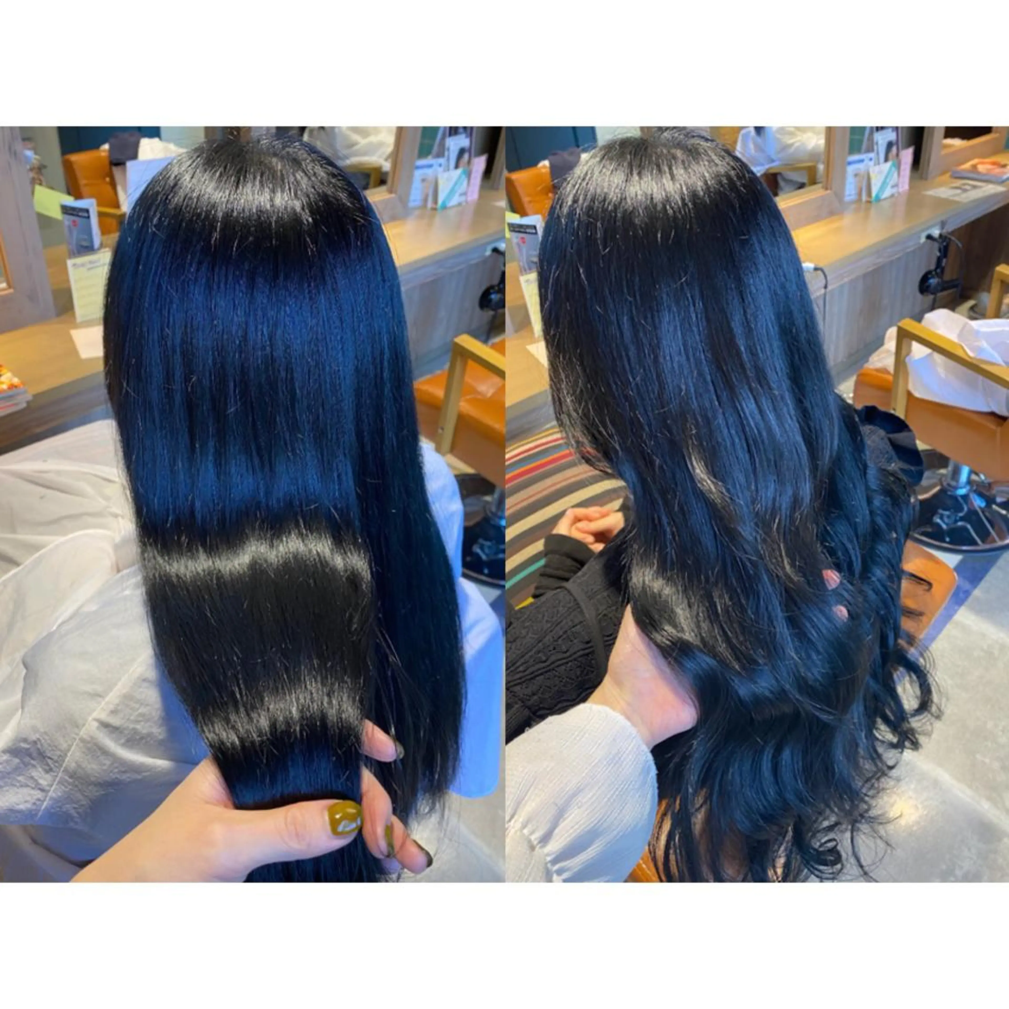 カラー 黒髪 ブルーカラー ブルーブラック カット ヘアカラー トリートメント 🐻結んで可愛い hair EMI🐻のヘアスタイル