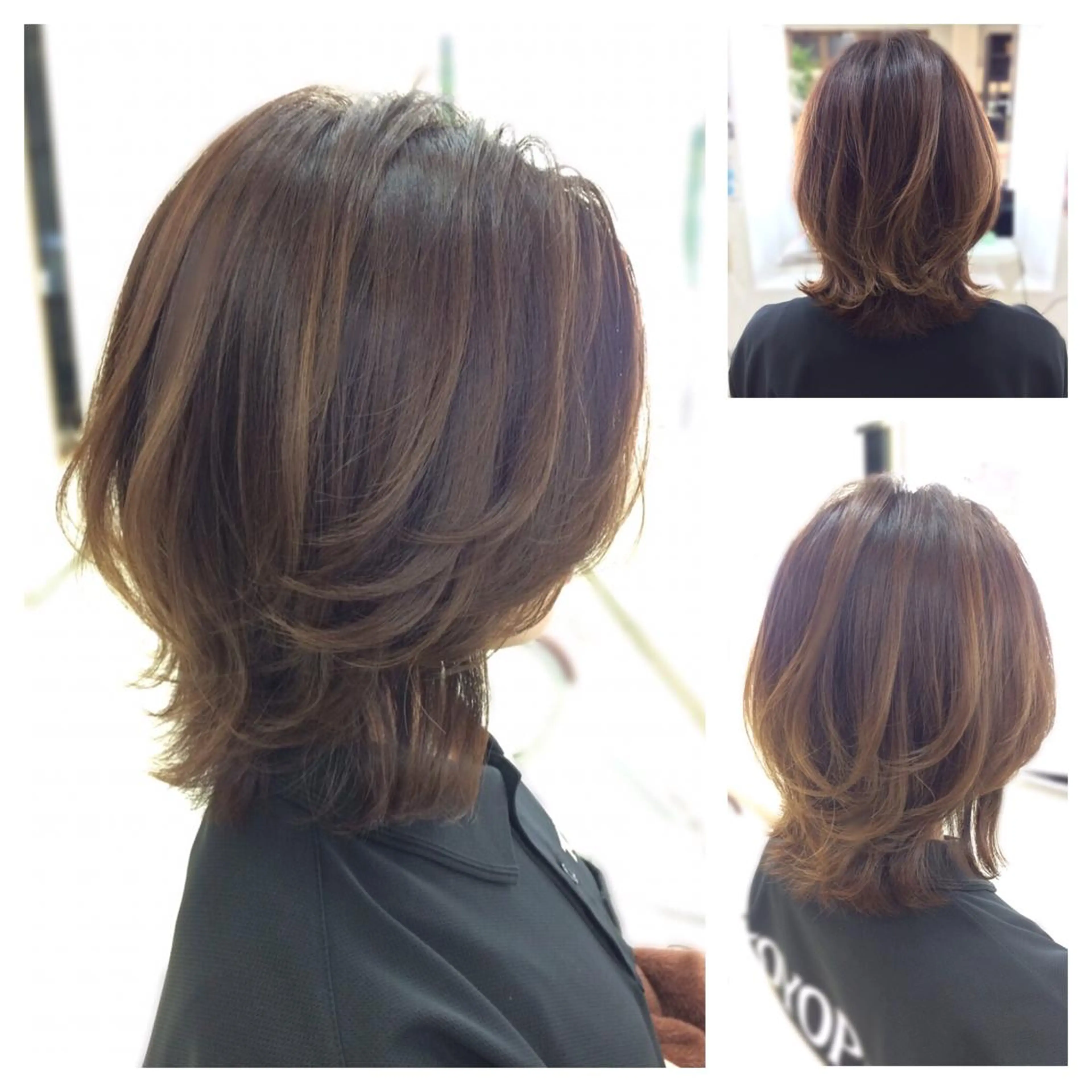 ミディアム カラー ボブ レイヤーカット カット ヘアカラー トリートメント Hair VERDEのヘアスタイル