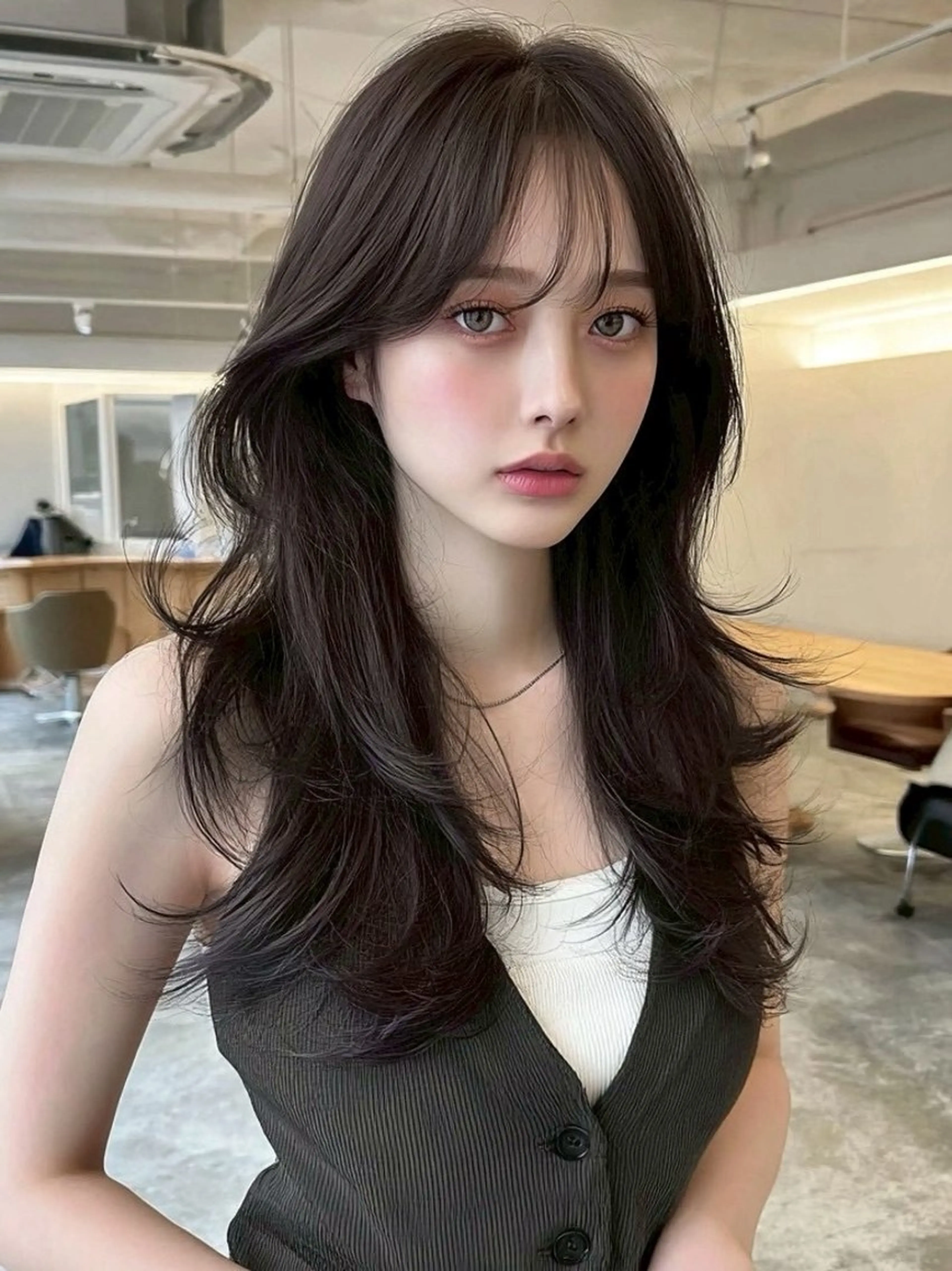 ロング カラー カット ヘアカラー トリートメント 💎透明感/韓国/ レイヤー/泉亮介💎のヘアスタイル