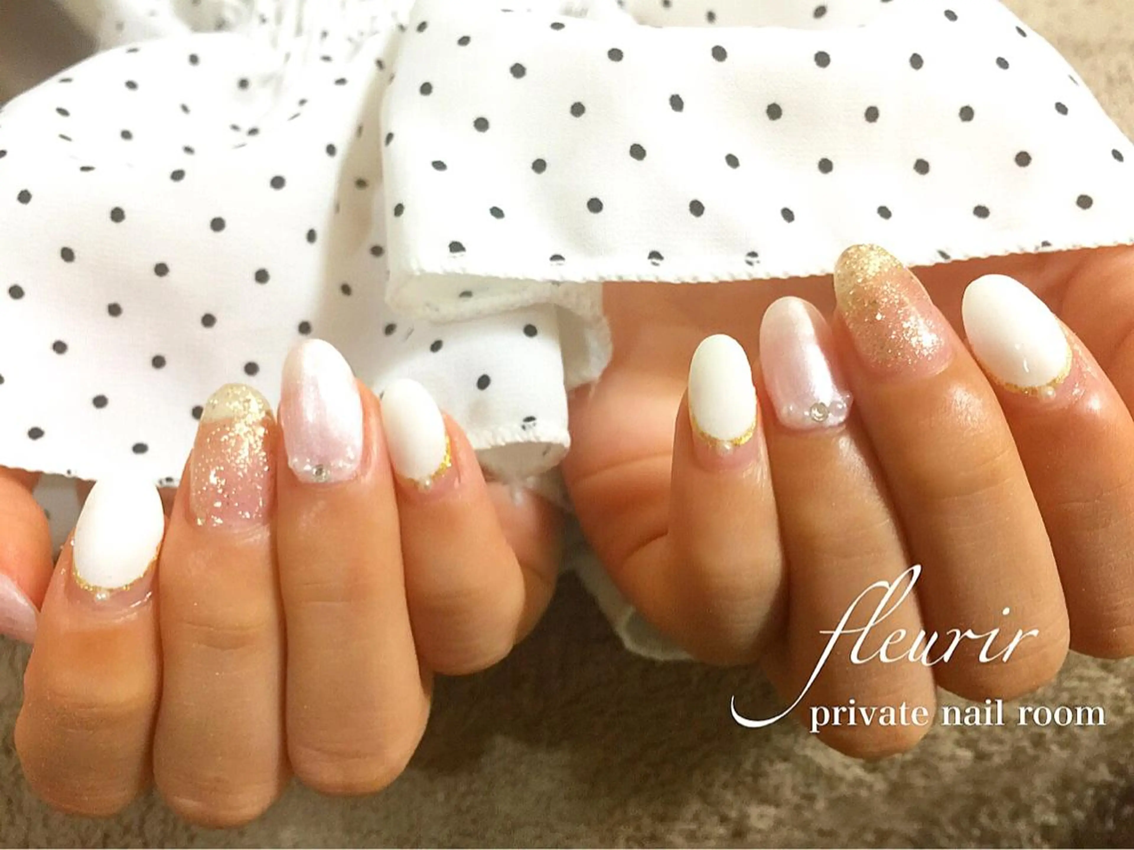 ミディアム ネイル フレンチネイル ピンク フルリール 【プライベートサロンのネイルデザイン