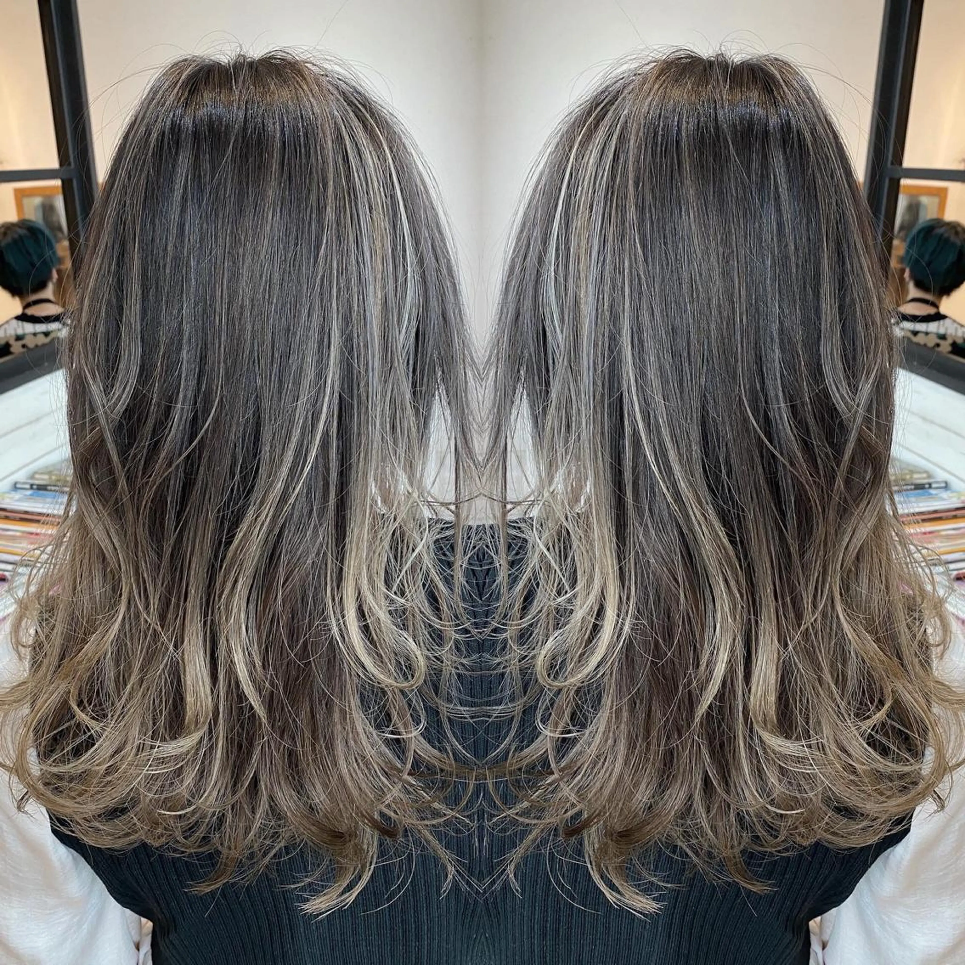 セミロング カラー バレイヤージュ ブリーチ 透明感カラー レイヤーカット ヘアカラー トリートメント 木下大地 HAIR  Oneのヘアスタイル