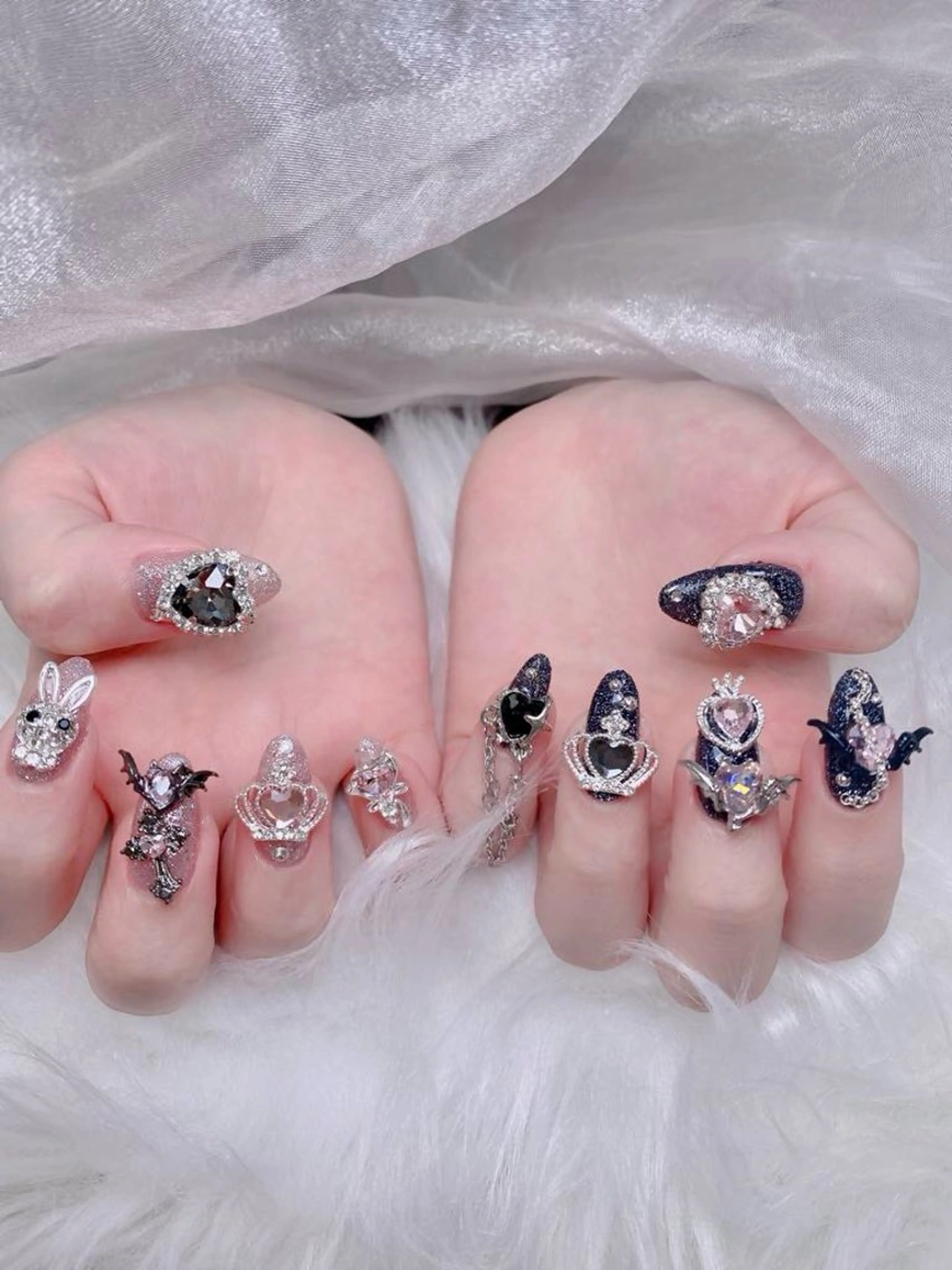 ネイル 成人式 ジェルネイル ロングネイル マグネットネイル ミディアムネイル ハンドネイル MoMoA Nail ネイル長さ出し専門店のネイルデザイン