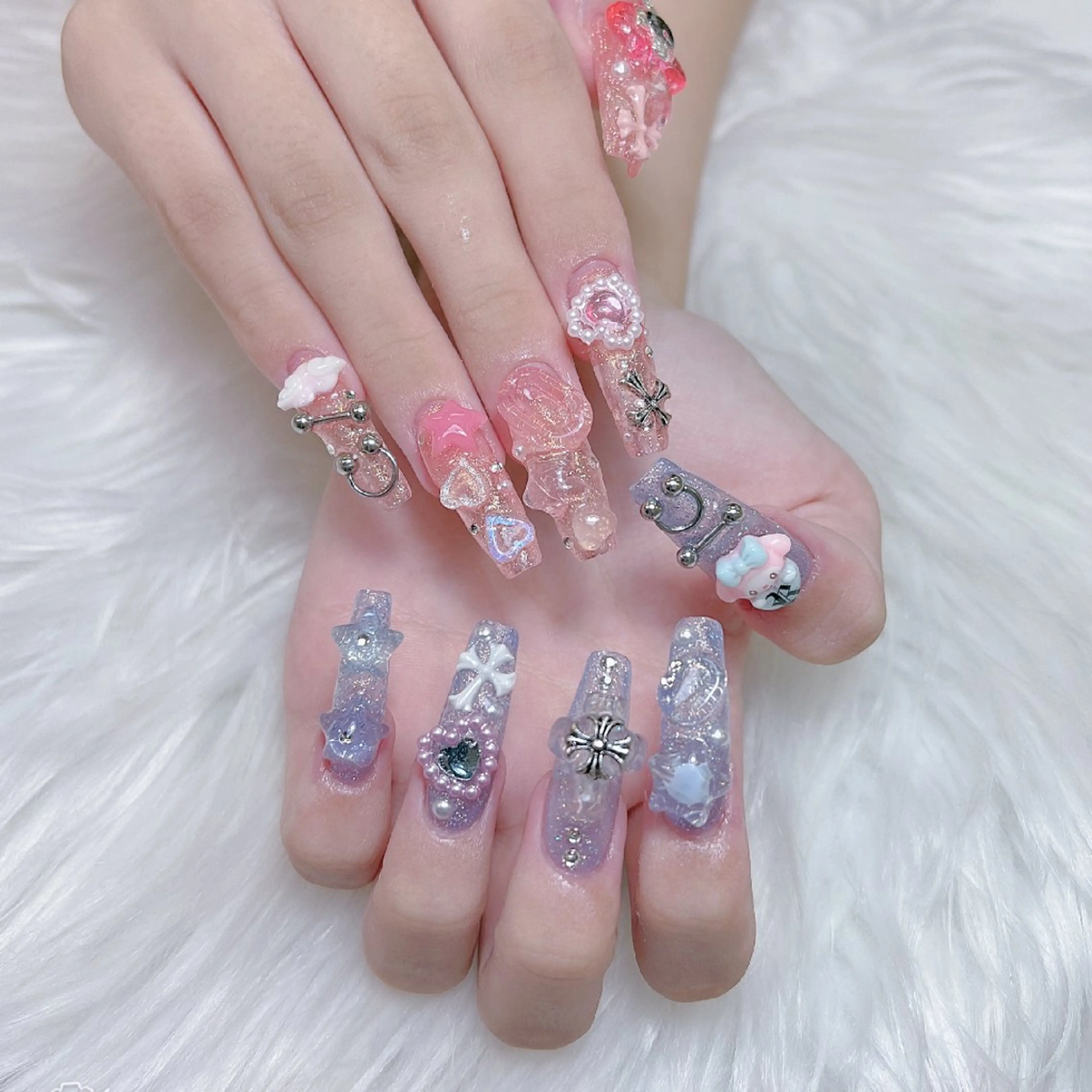 ネイル オーロラネイル キラキラネイル 大理石ネイル(マーブル) スカルプネイル 春ネイル ハンドネイル princess スカルプ専門店のネイルデザイン