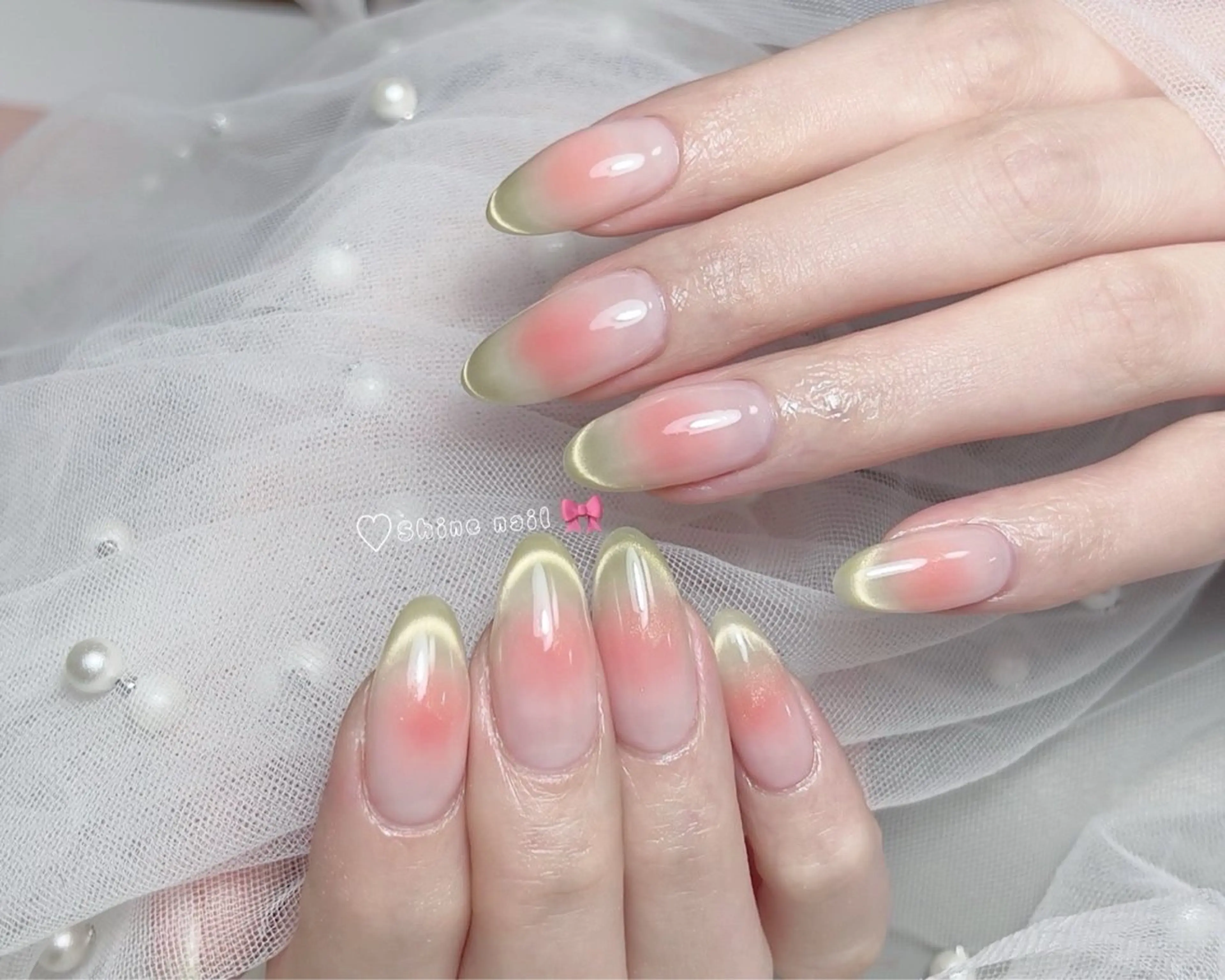 ネイル ハンドネイル shine 🎀 長さだし&デザインのネイルデザイン