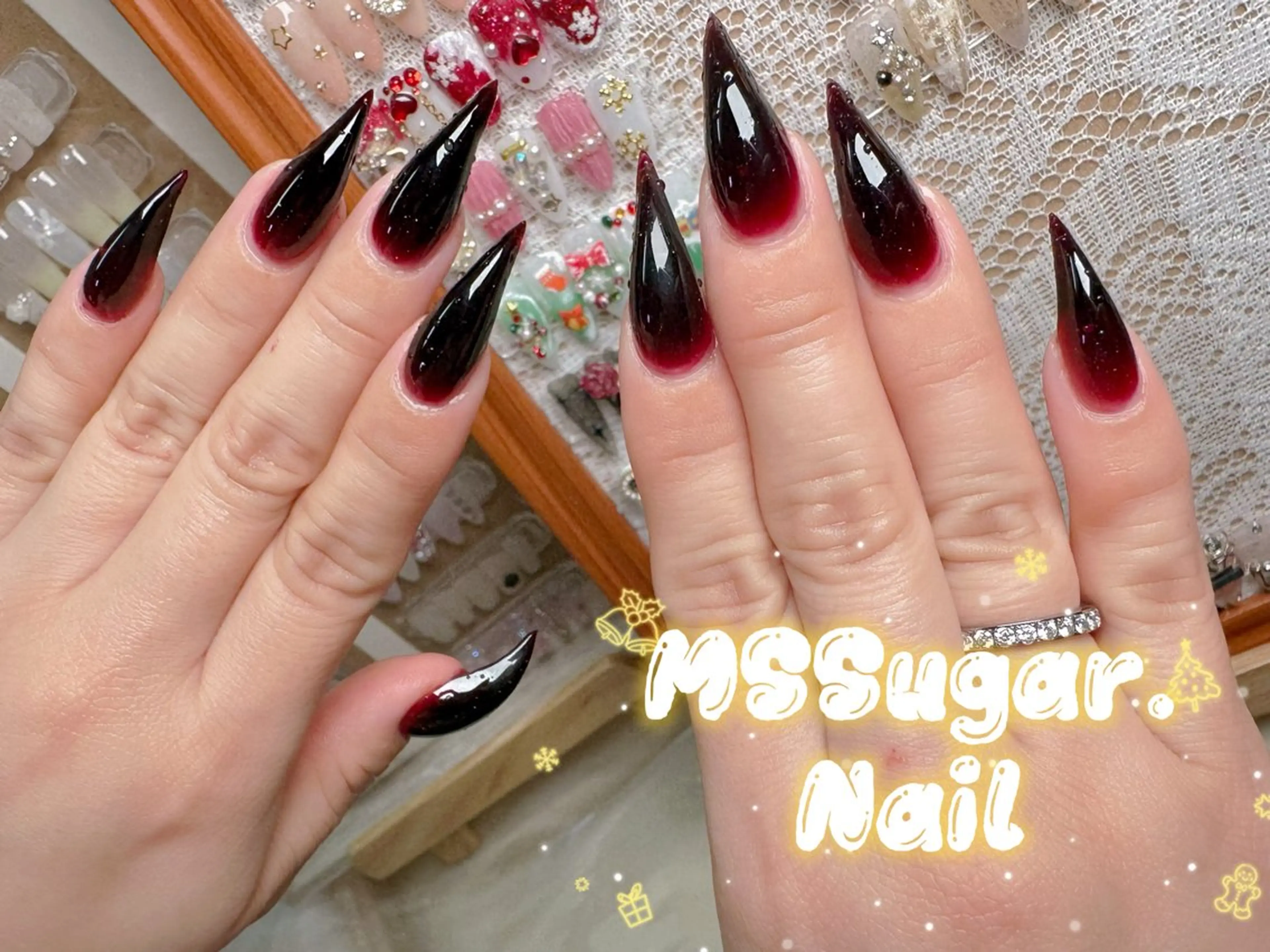 ネイル ハロウィン ロングネイル マグネットネイル スカルプネイル ネイルチップ MSSugar Nailのネイルデザイン