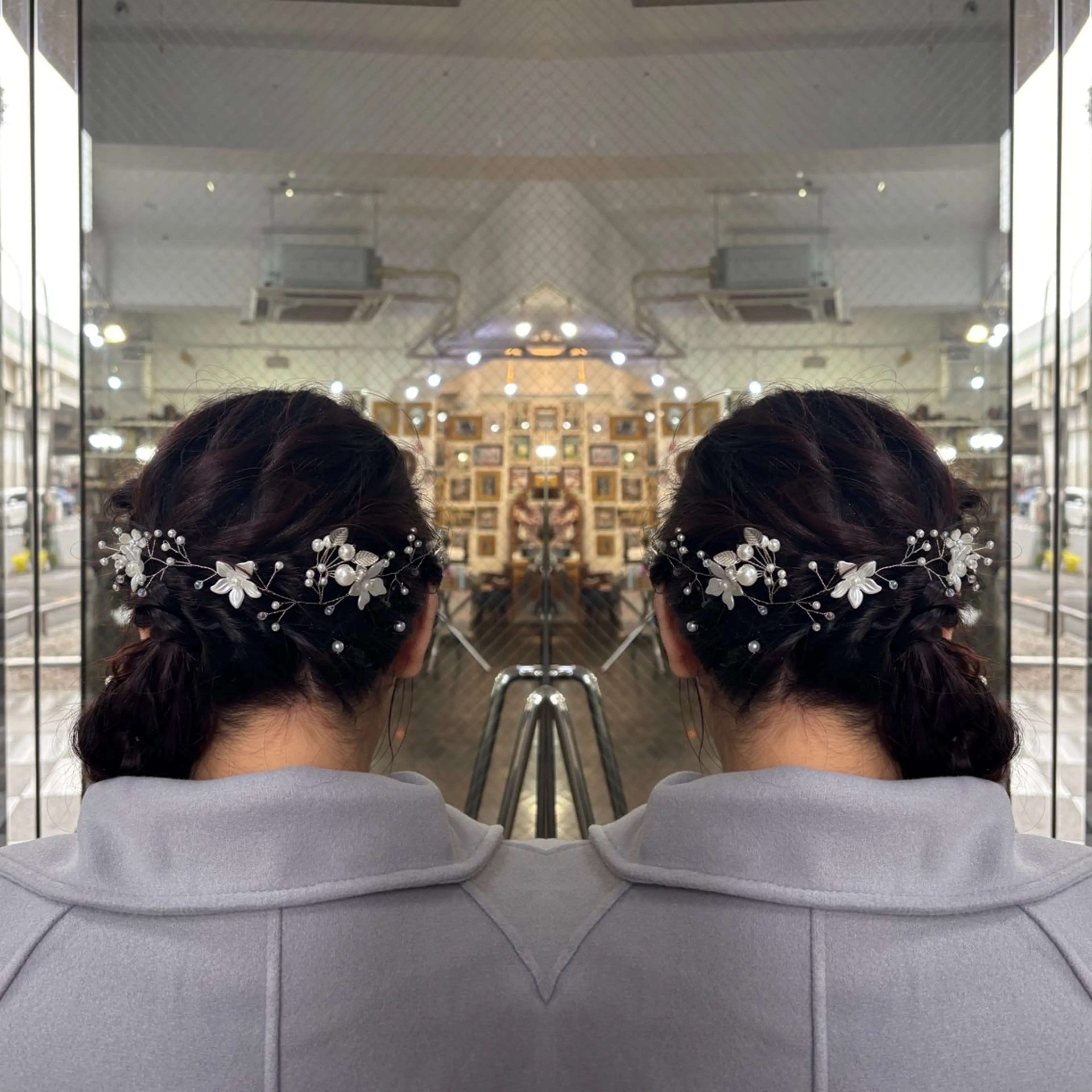 セミロング ヘアアレンジ ヘアセット 💎ハイトーン/艶 カラー モエカ💎のヘアスタイル